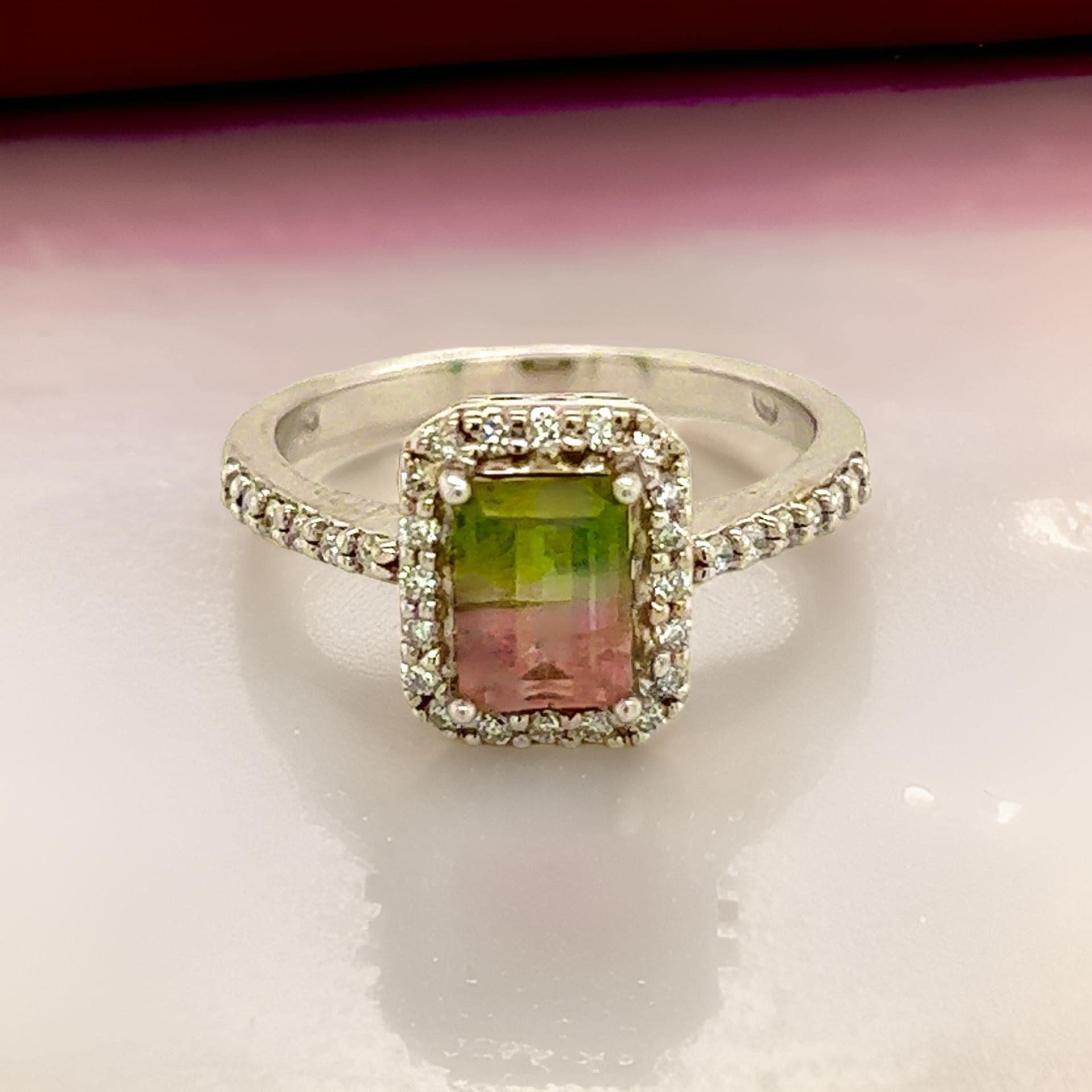 Multicolor Tourmaline Diamond Ring 14k Gold 1.15 TCW Certified For Sale 3