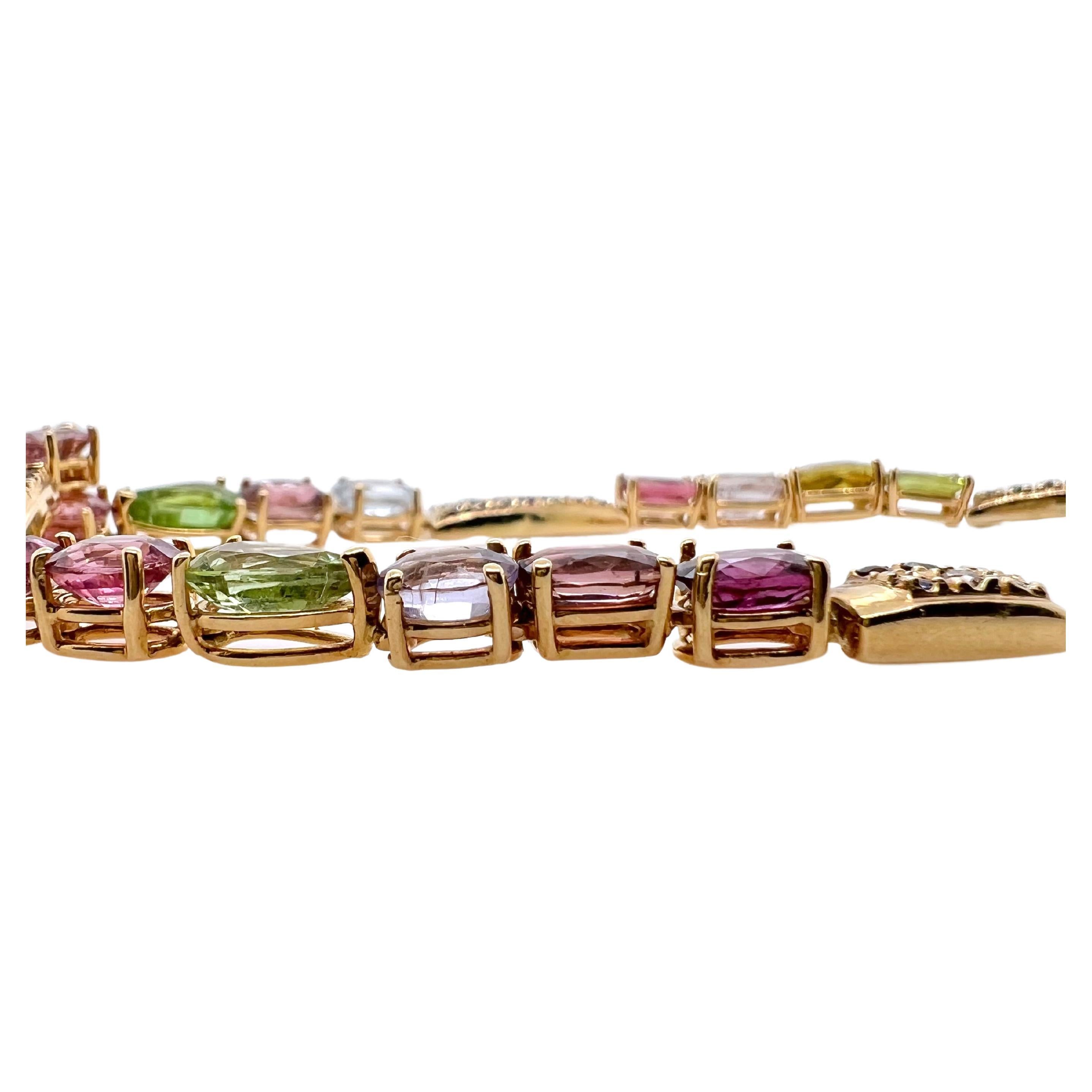 Collar de Turmalina Multicolor  con Zafiros de Color en Oro Amarillo de 14k Contemporáneo en venta