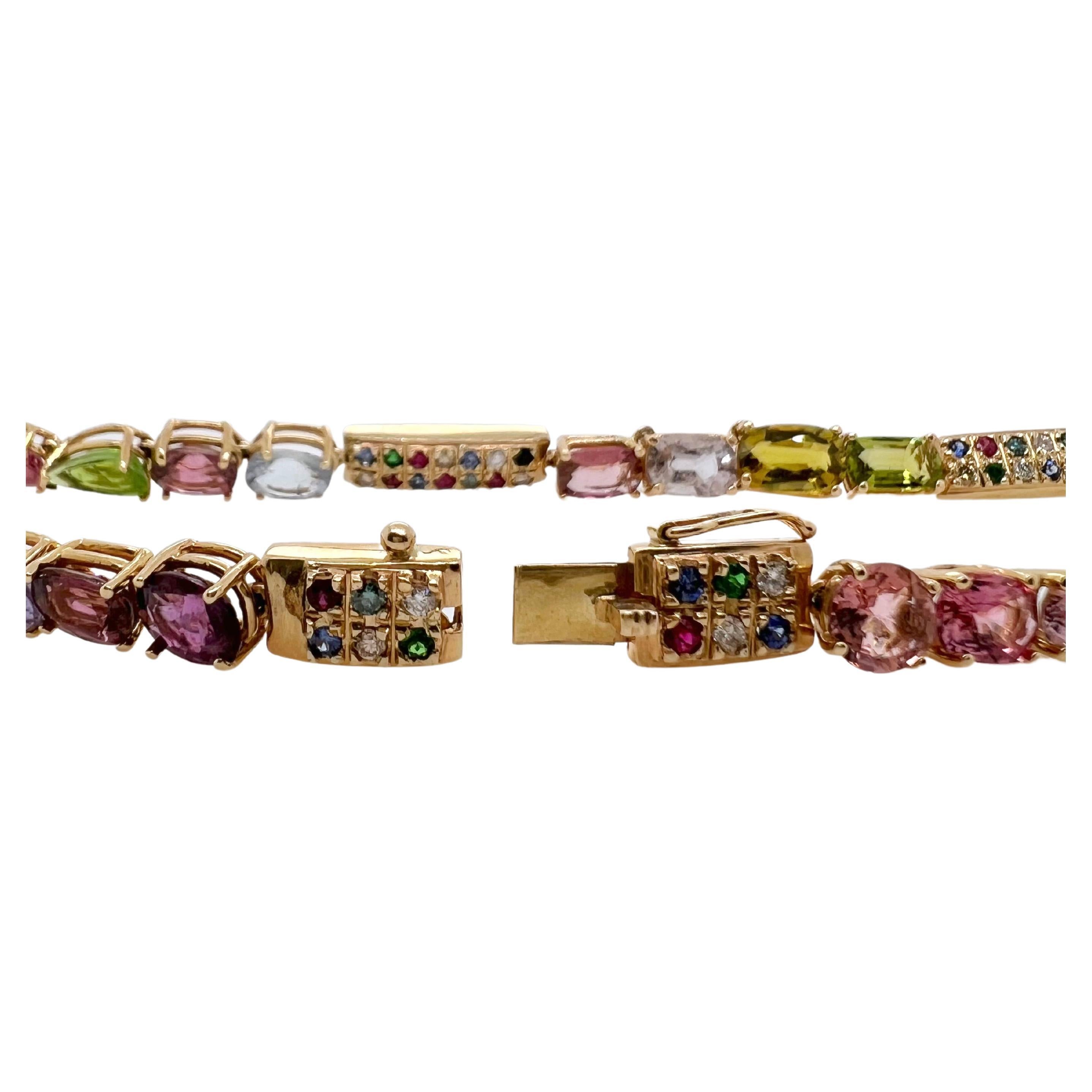 Contemporary Multicolor Tourmaline Necklace with Colored Sapphires in 14k Yellow Gold For Sale