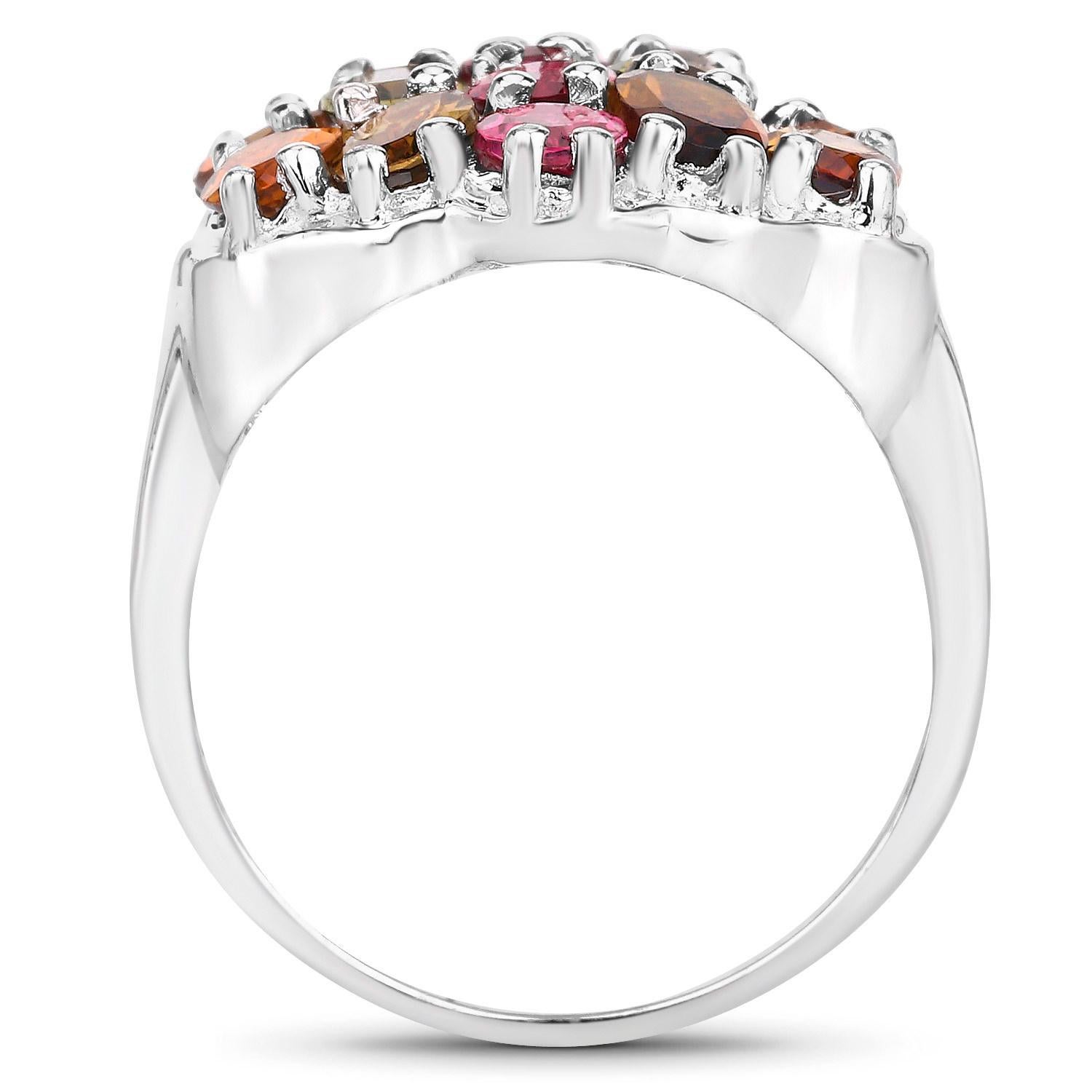Multicolor Tourmaline Ring 5.89 Carats Rhodium Plated Sterling Silver In Excellent Condition For Sale In Aliso Viejo, CA