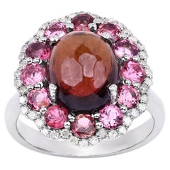 Multicolor Tourmaline Ring With Diamonds 5.72 Carats Sterling Silver