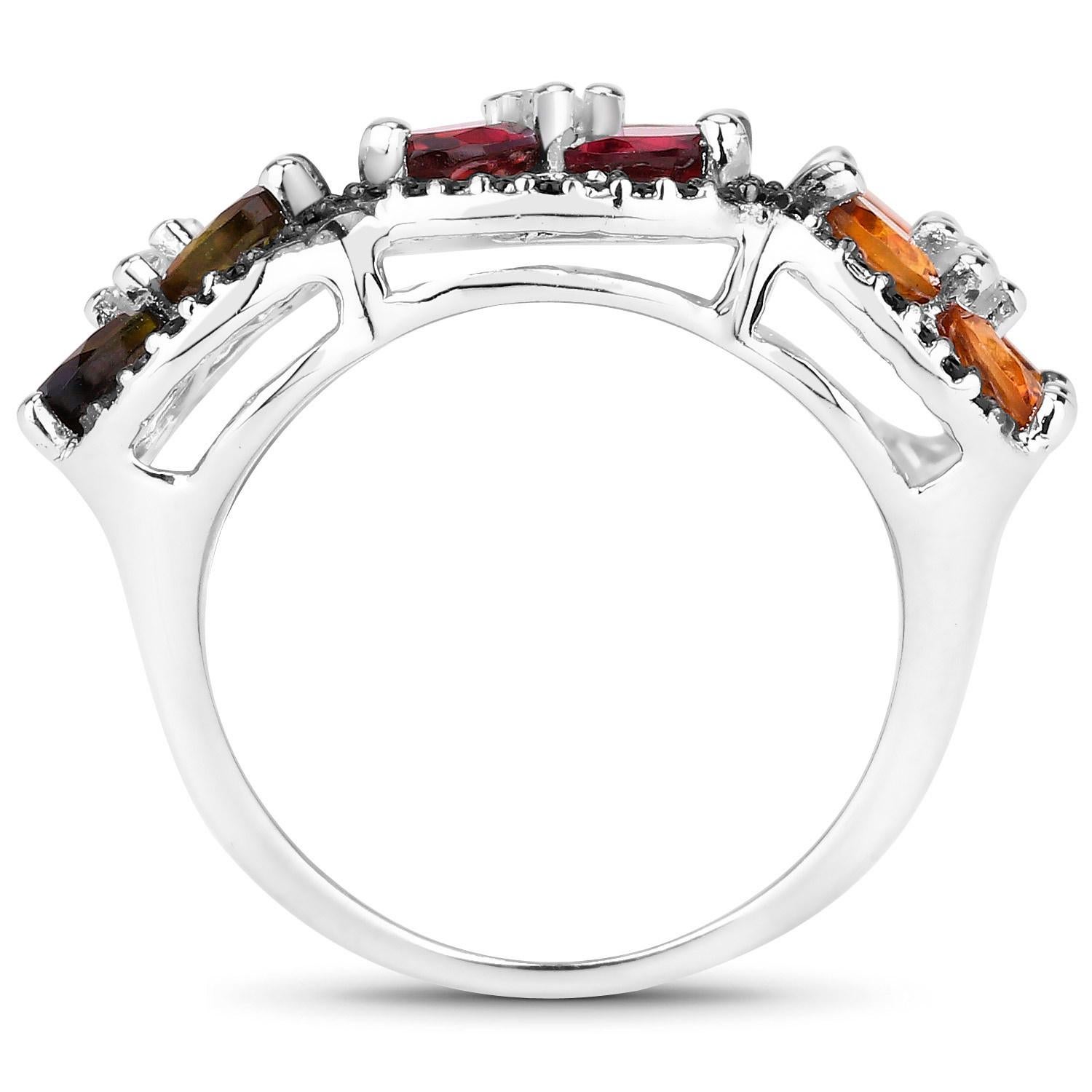 Anello con tormalina multicolore, topazi bianchi e spinelli neri 8,38 carati In condizioni ottime in vendita a Aliso Viejo, CA