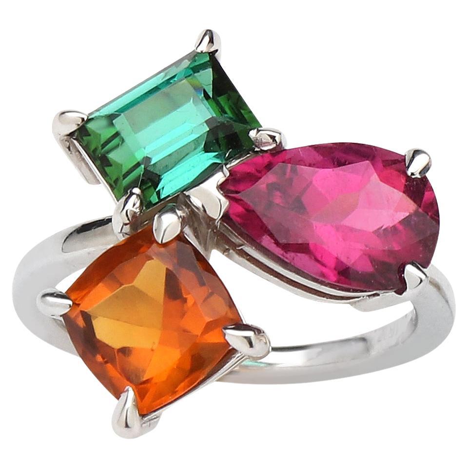 Anello con tormalina multicolore bianca