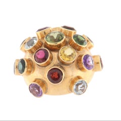 Spilla in oro giallo Art Deco con tormaline multicolori 18 kt