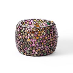 Bracelet manchette en argent noir avec tourmalines multicolores et diamants