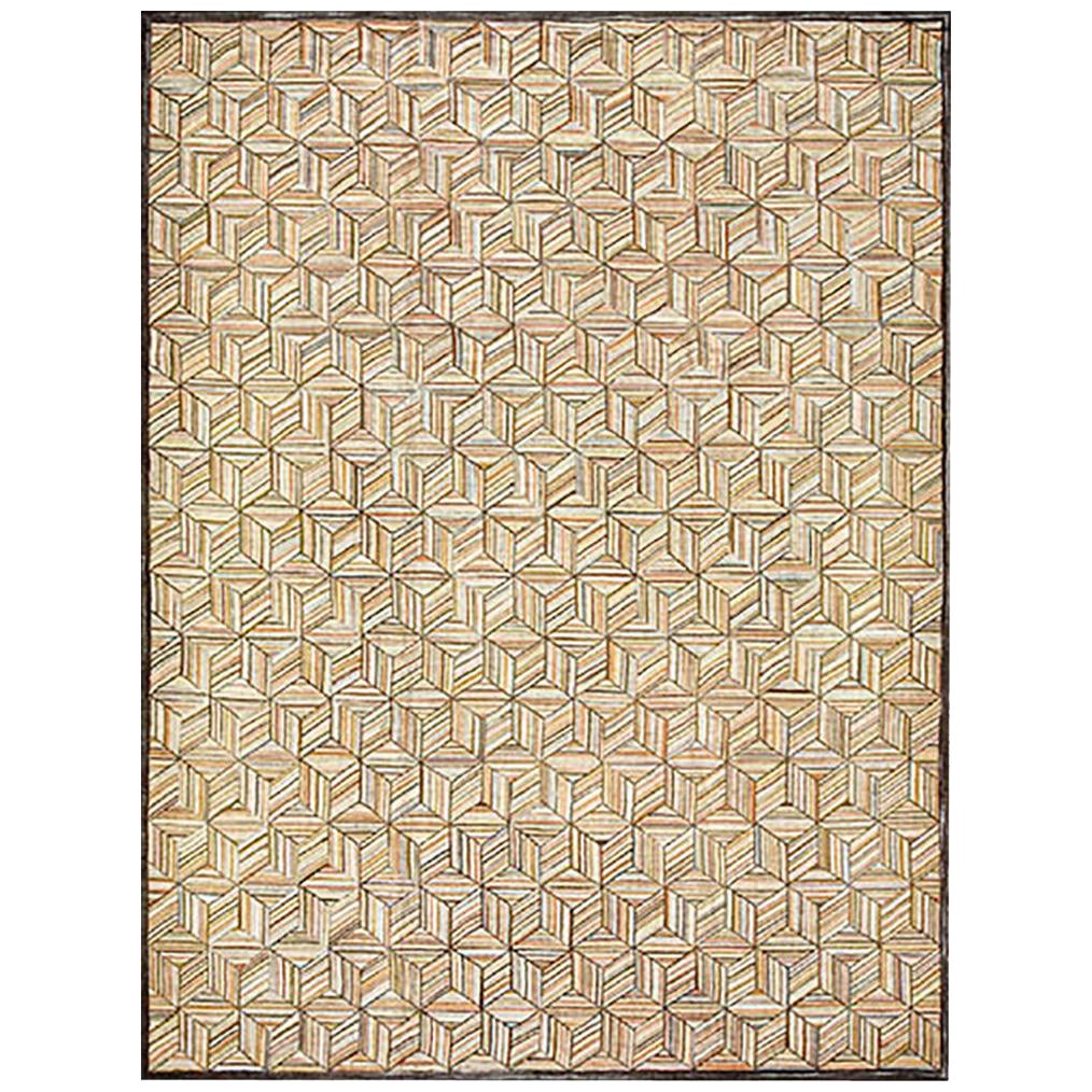 Multicolor Treedimensional Square Brown Color Contemporary American Hooked Rug For Sale