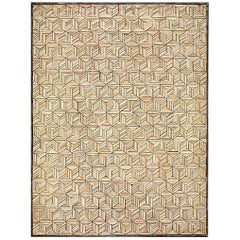 Multicolor Treedimensional Square Brown Color Contemporary American Hooked Rug