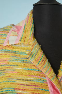 Multicolor Tweed lang einreihig  Jacke mit Markenknöpfen  Léonard