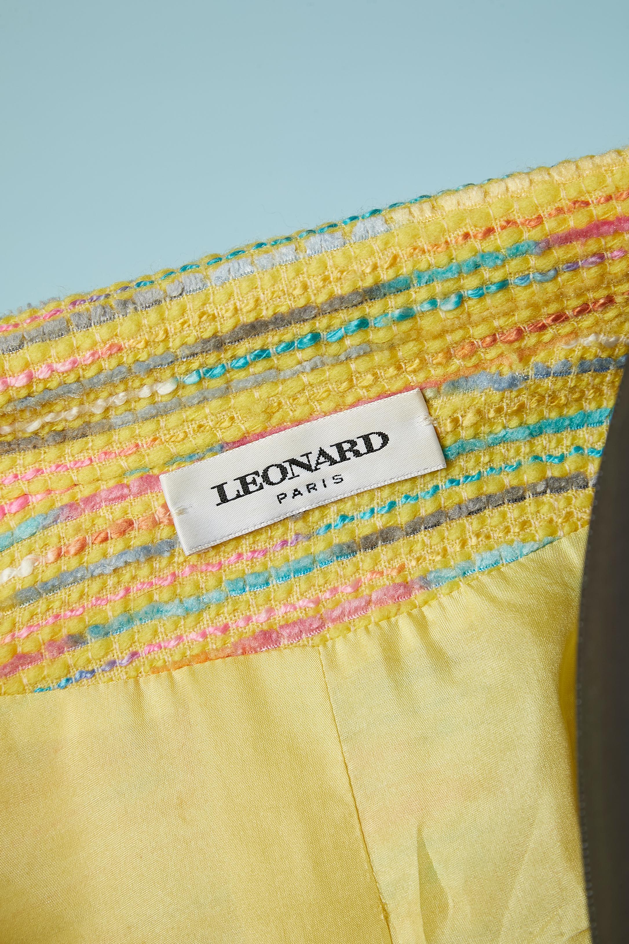Robe longue en tweed multicolore à simple boutonnage  Veste avec boutons de marque  Léonard  en vente 3
