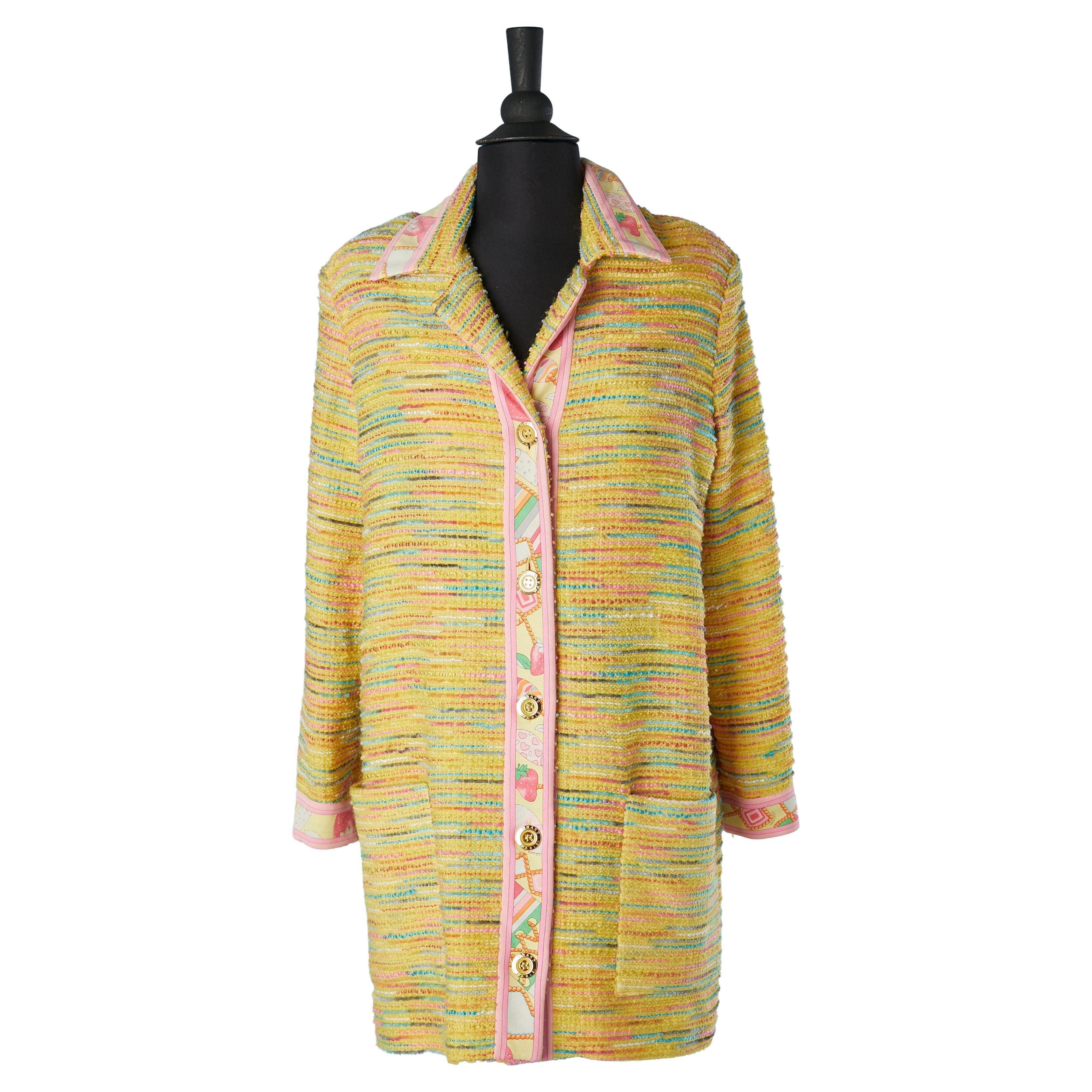 Robe longue en tweed multicolore à simple boutonnage  Veste avec boutons de marque  Léonard  en vente