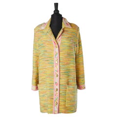 Multicolor tweed long single breasted  jacket with branded buttons  Léonard 