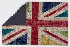 Multicolor Union Jack Patchwork Rug, Vintage Handmade British Flag Design Carpet