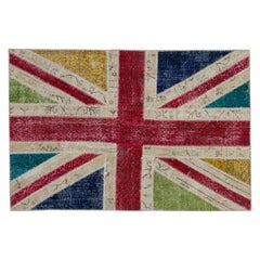 Multicolor Union Jack Patchwork Rug, Vintage Handmade British Flag Design Carpet
