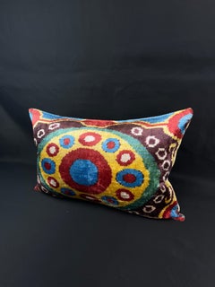 Funda de Almohada Ikat de Seda de Terciopelo Multicolor