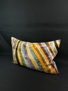 Multicolor Velvet Silk Ikat Pillow Cover