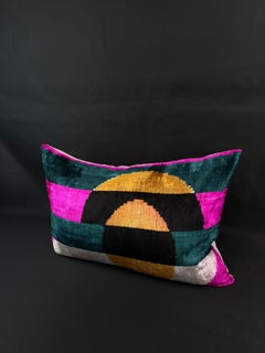 Multicolor Velvet Silk Ikat Pillow Cover