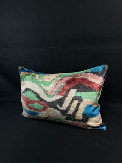 Multicolor Velvet Silk Ikat Pillow Cover