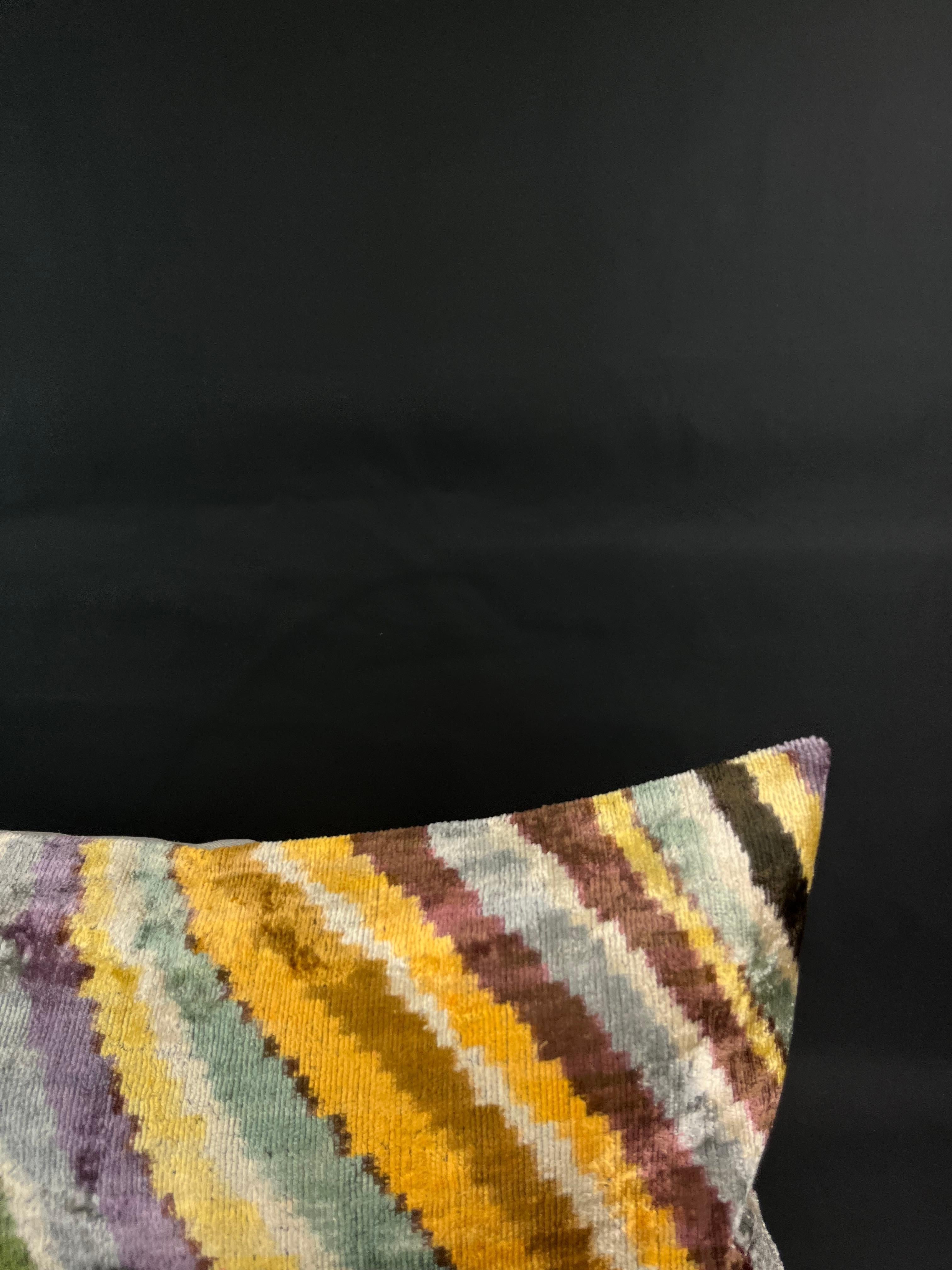Moderne Housse de coussin Ikat en velours de soie multicolore 16