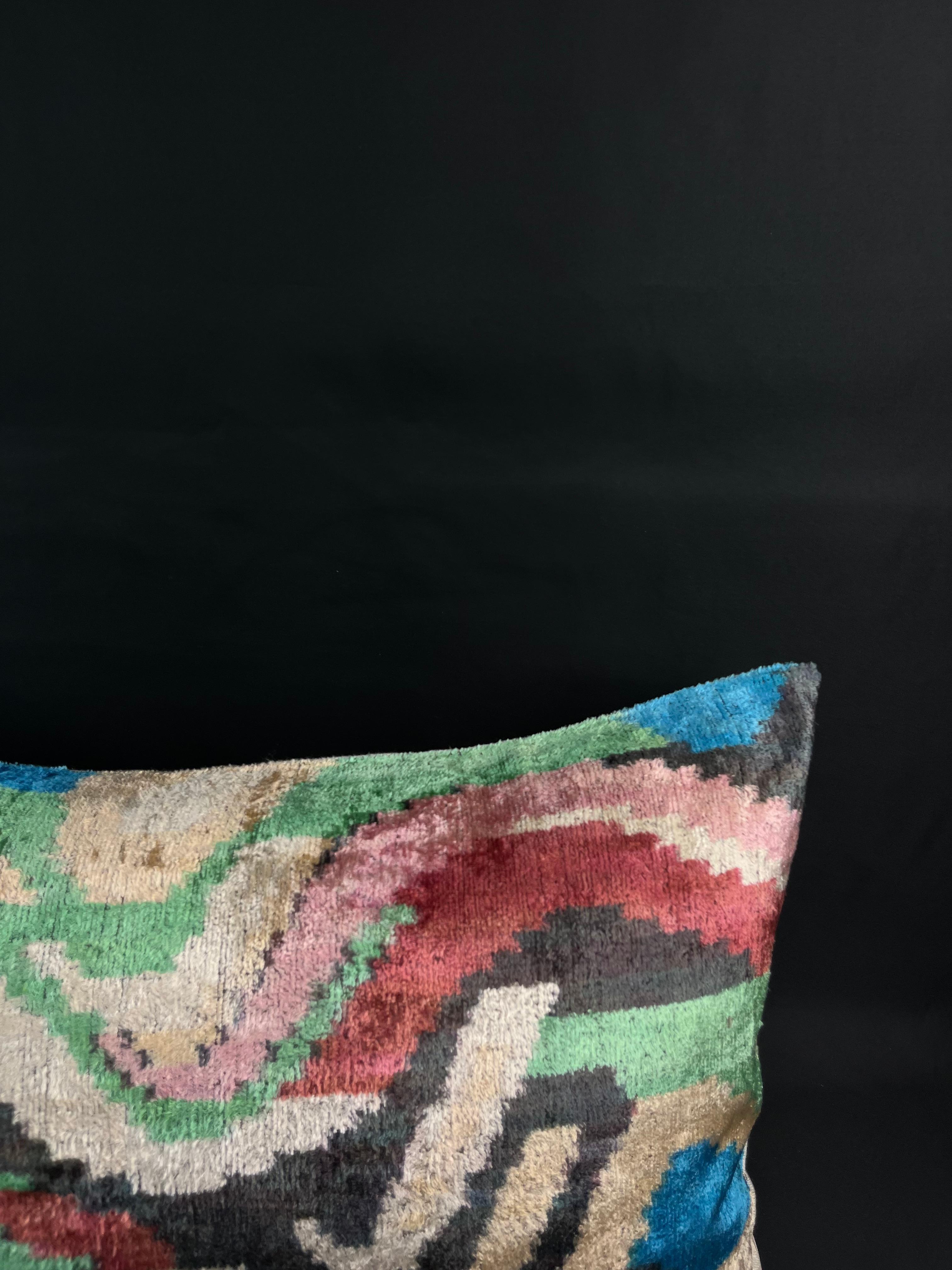 Modern Multicolor Velvet Silk Ikat Pillow Cover
