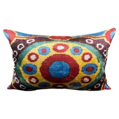 Multicolor Velvet Silk Ikat Pillow Cover