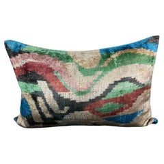 Multicolor Velvet Silk Ikat Pillow Cover