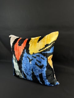 Multicolor Velvet Silk Ikat Pillow Cover