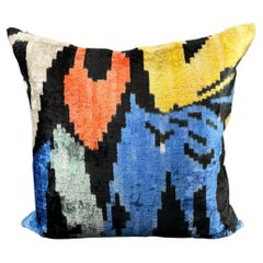 Multicolor Velvet Silk Ikat Pillow Cover