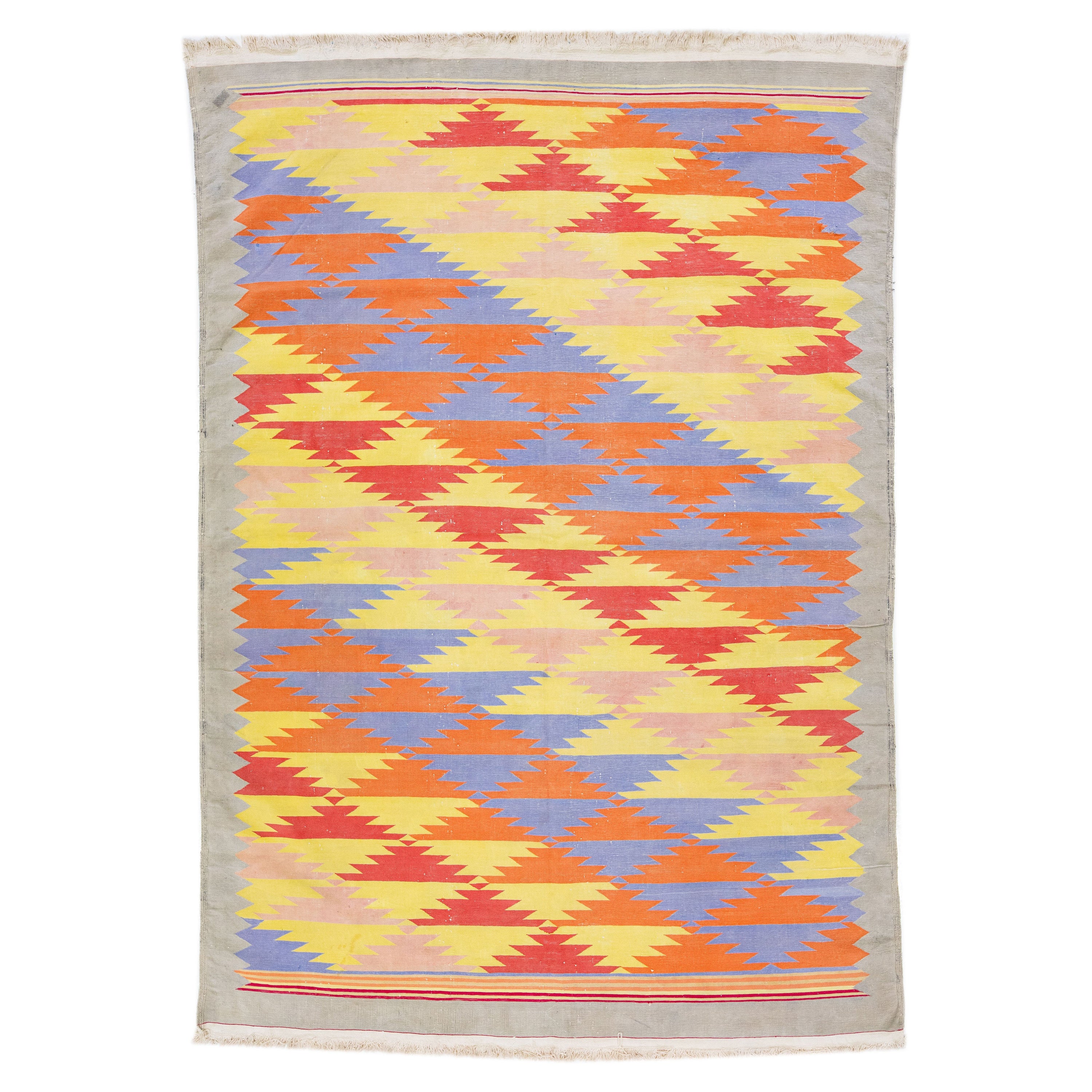 Mehrfarbiger Vinatge Durrie-Wollteppich aus Baumwolle mit geometrischem Motiv im Angebot