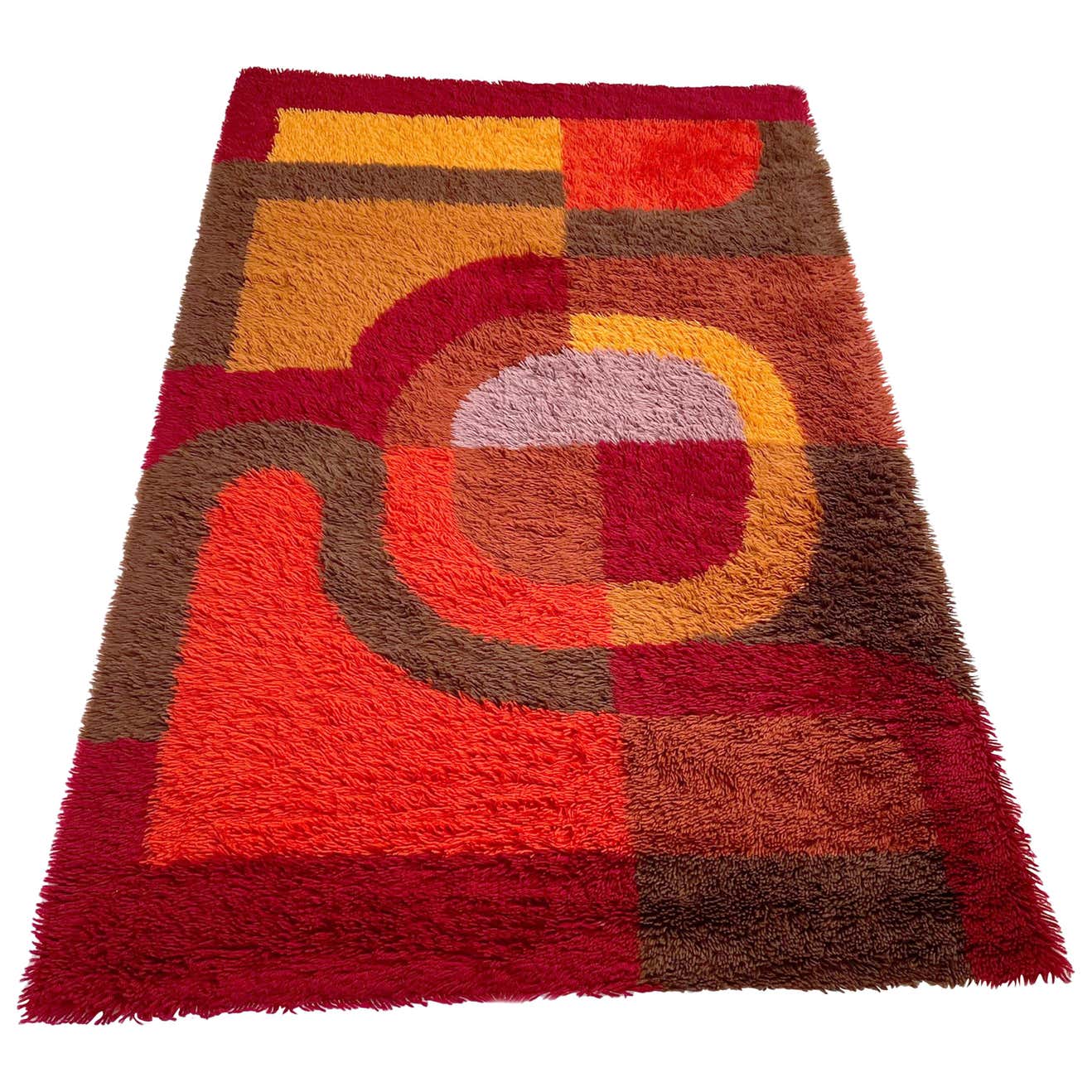 Retro 1970s Style Rug Multi-Color Vintage 1970s Modernist High Pile Panton Style Rug, Germany ...