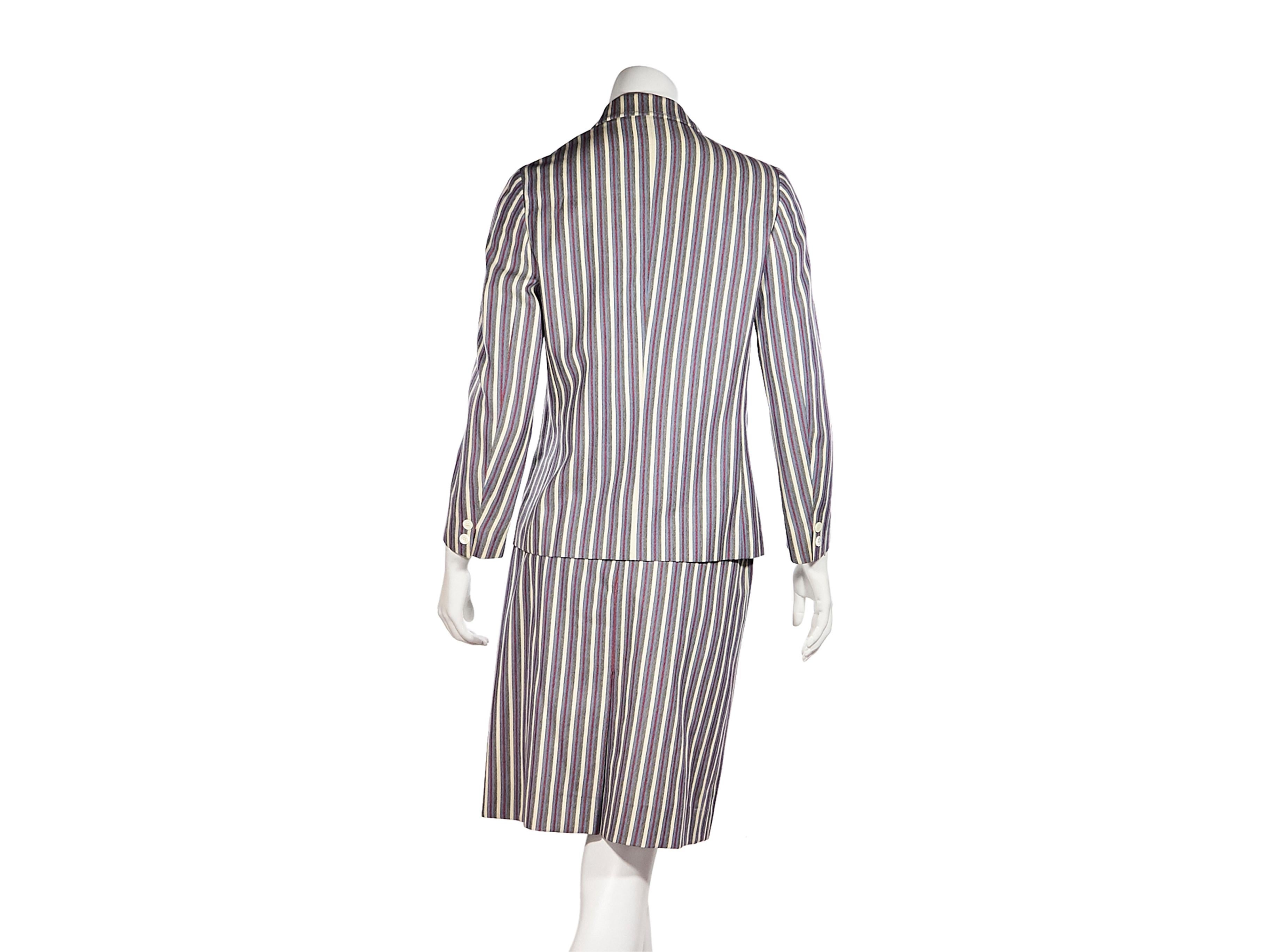 Gray Multicolor Vintage Celine Striped Wool Skirt Suit Set