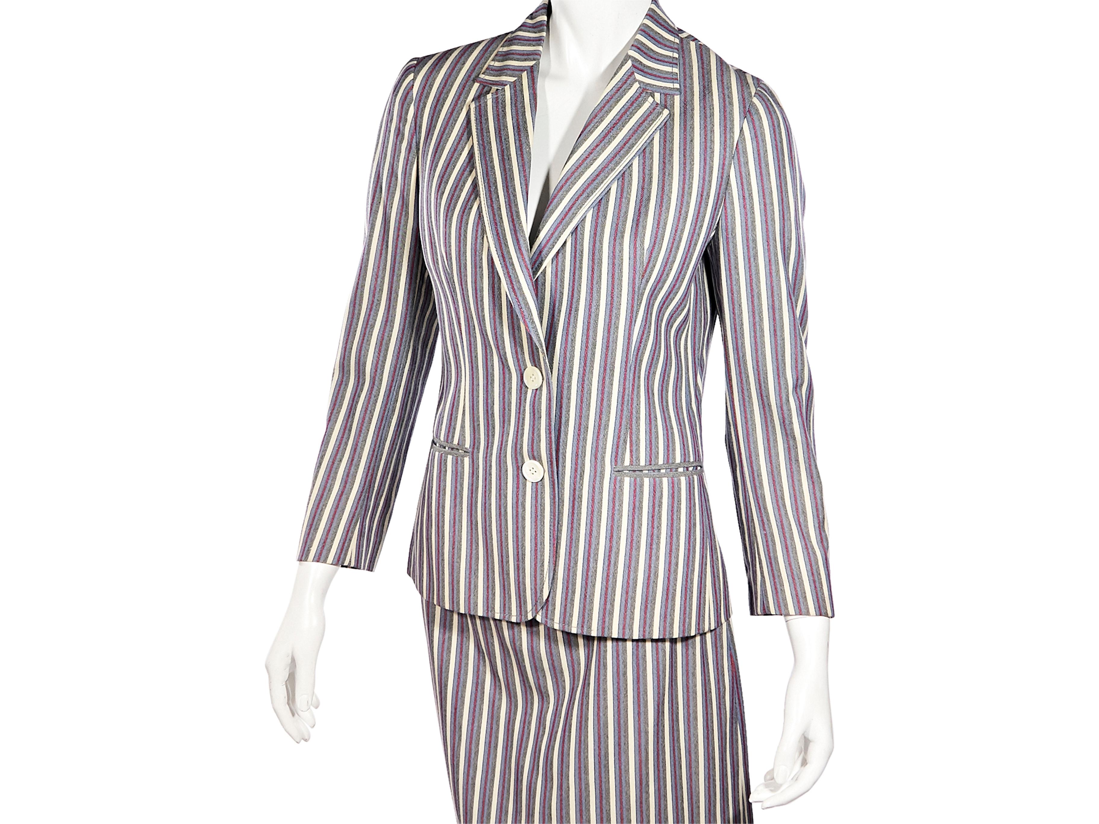 Multicolor Vintage Celine Striped Wool Skirt Suit Set In Good Condition In New York, NY
