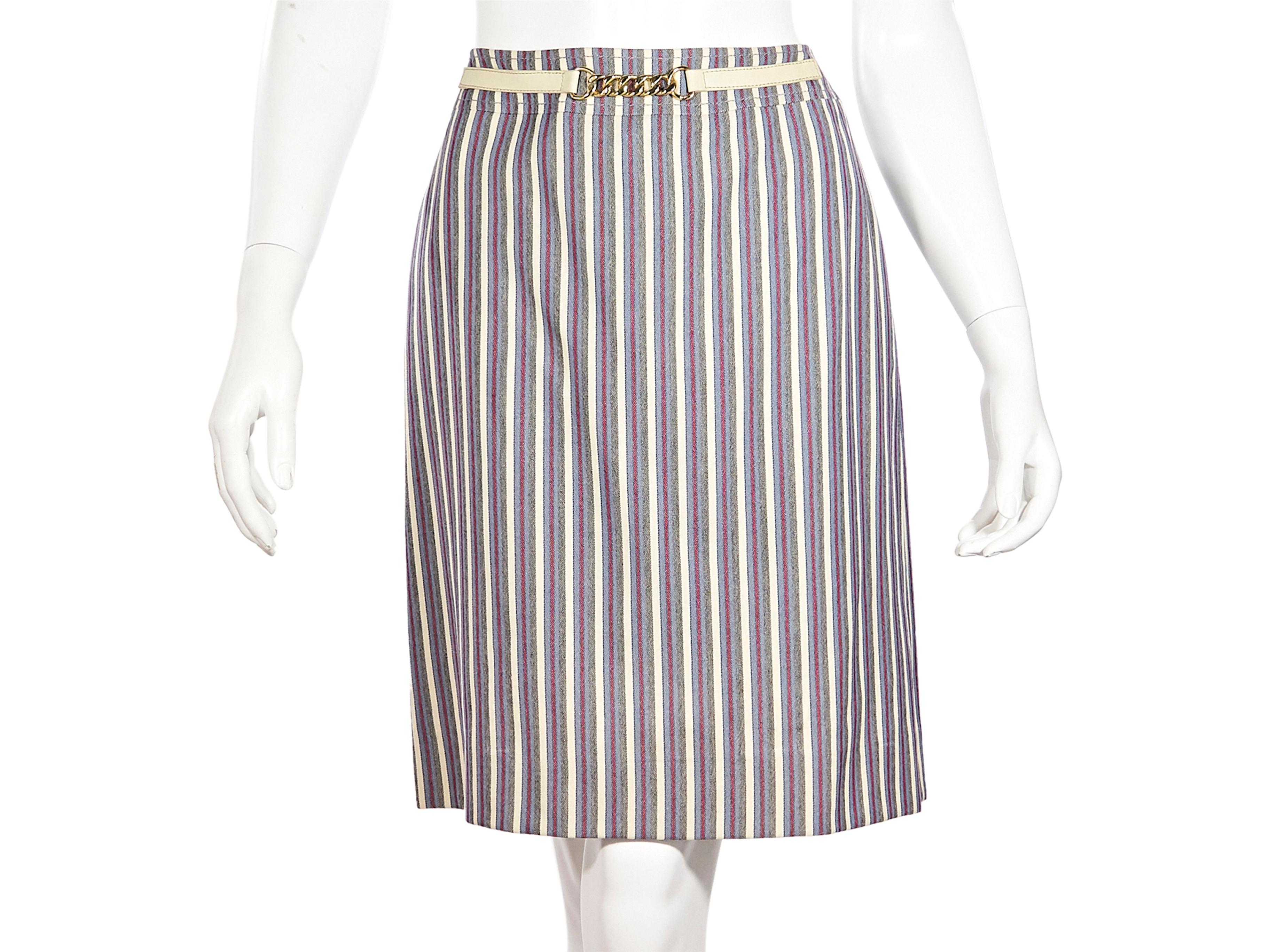 Women's Multicolor Vintage Celine Striped Wool Skirt Suit Set