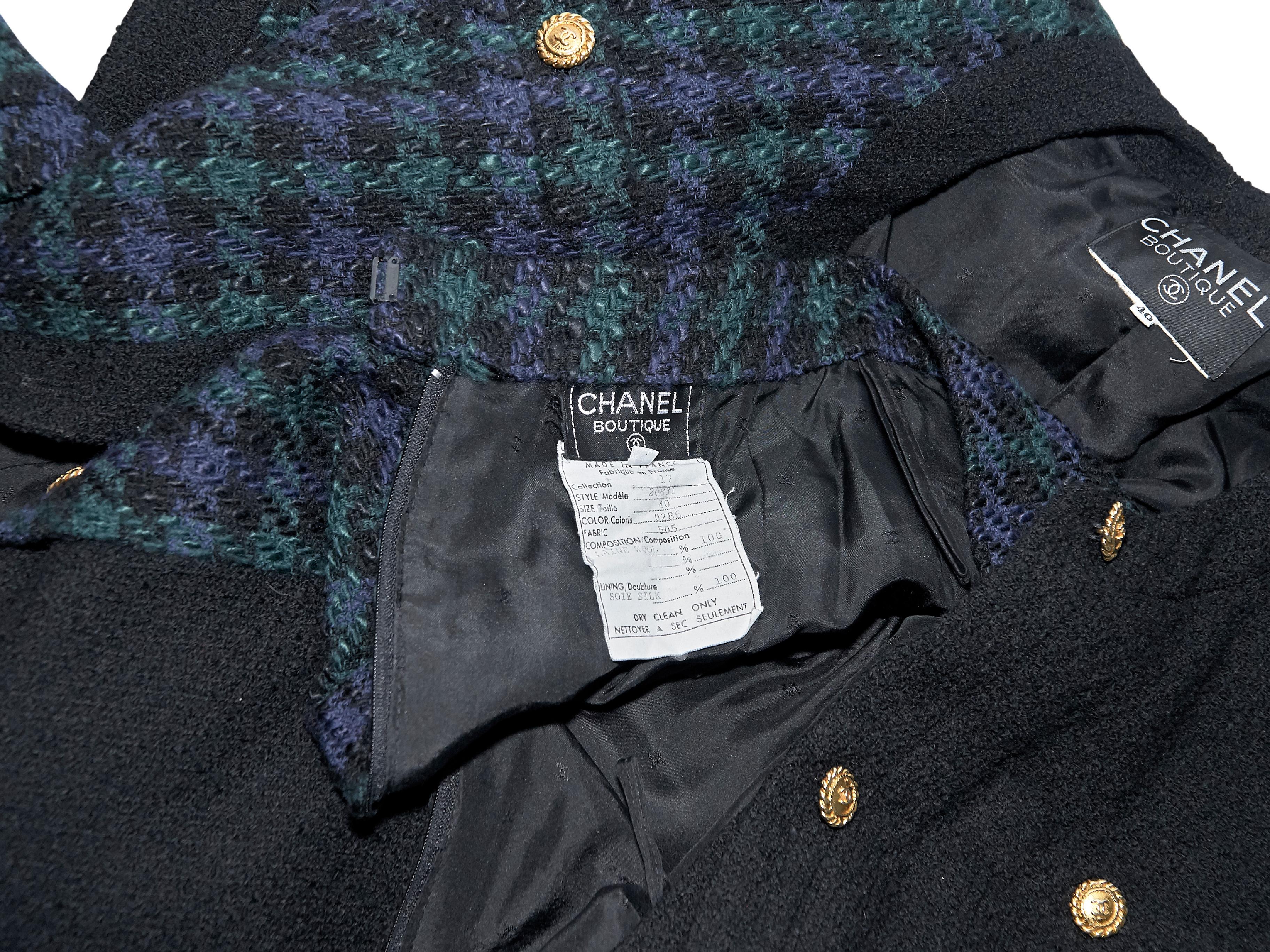 Black Multicolor Vintage Chanel Tweed Wool Skirt Suit Set