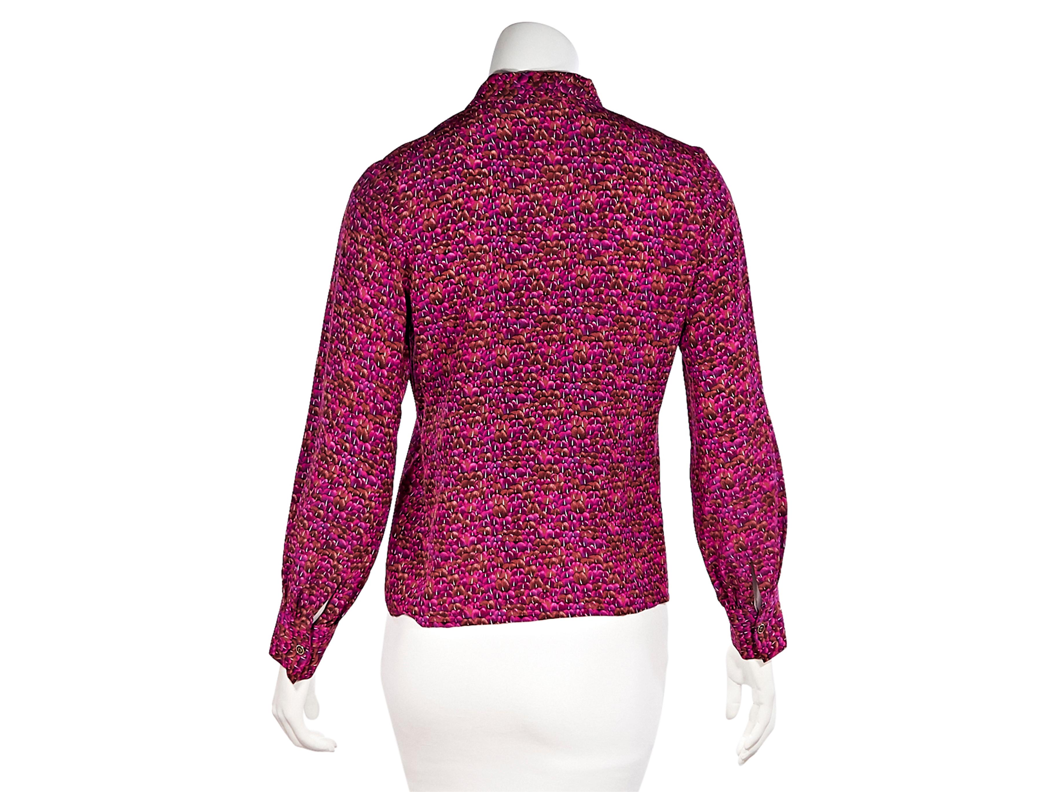 Red Multicolor Vintage Gucci Printed Silk Blouse