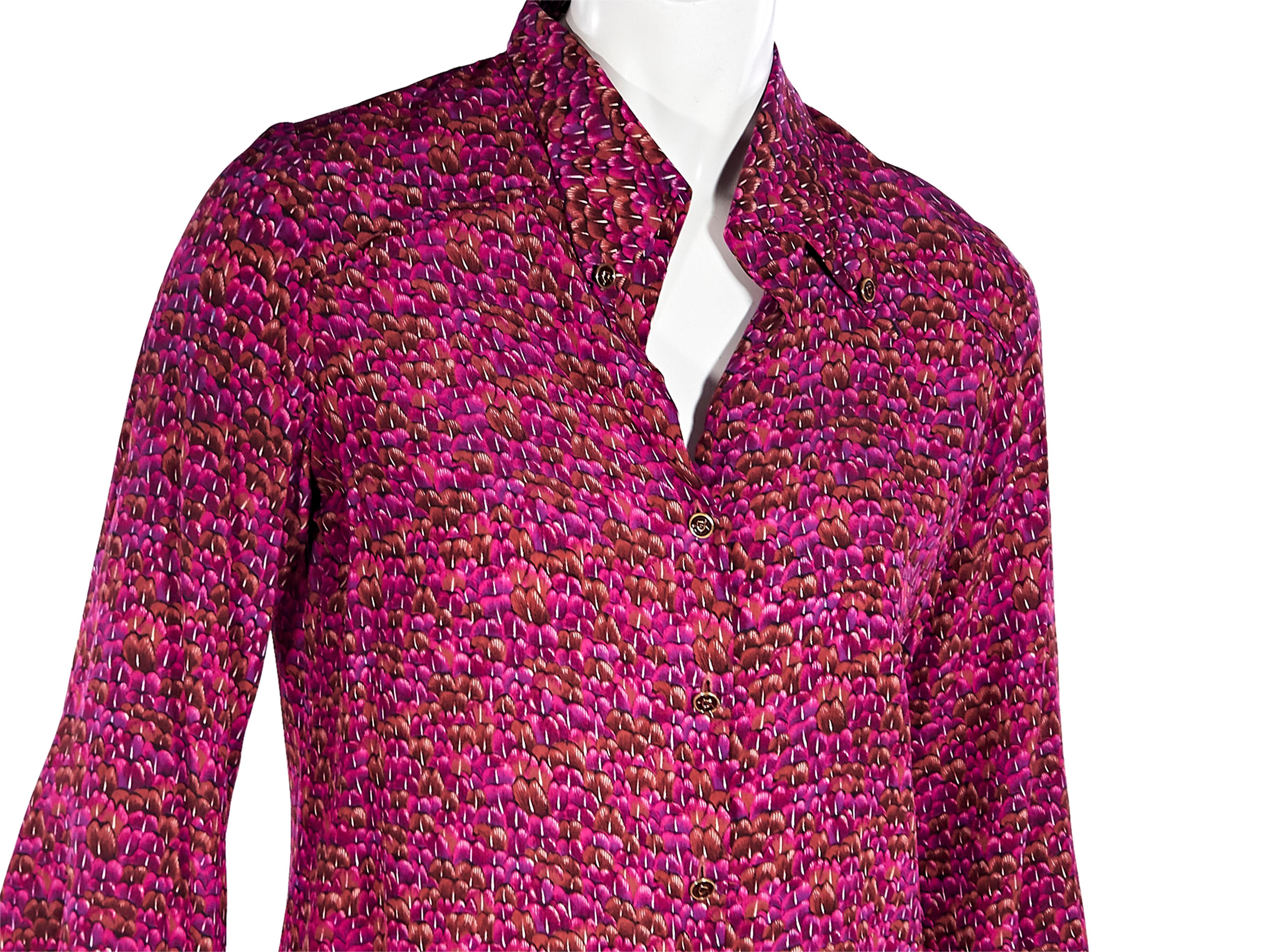 Multicolor Vintage Gucci Printed Silk Blouse In Good Condition In New York, NY