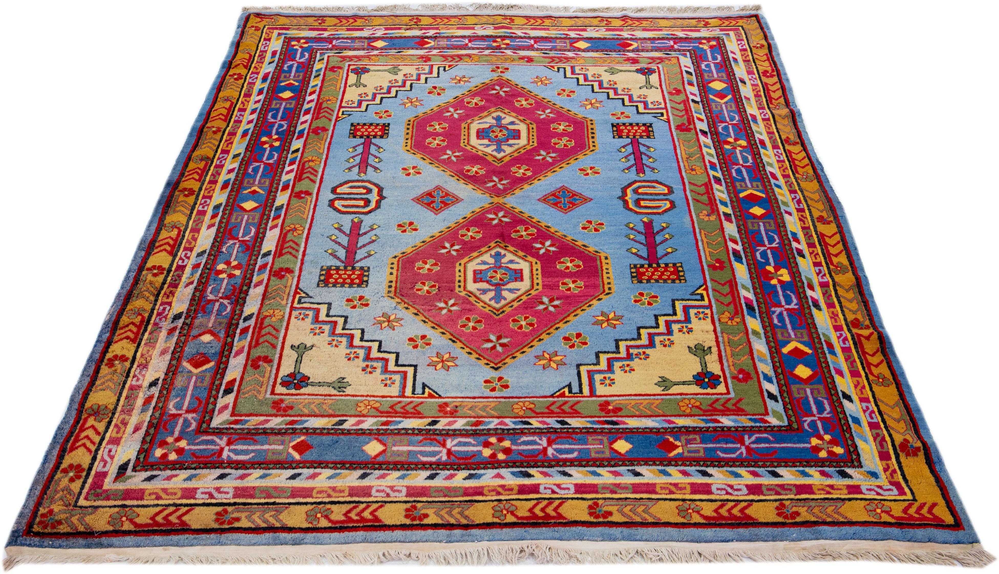 Pakistani Multicolor Vintage Khotan Handmade Persian Wool Rug For Sale