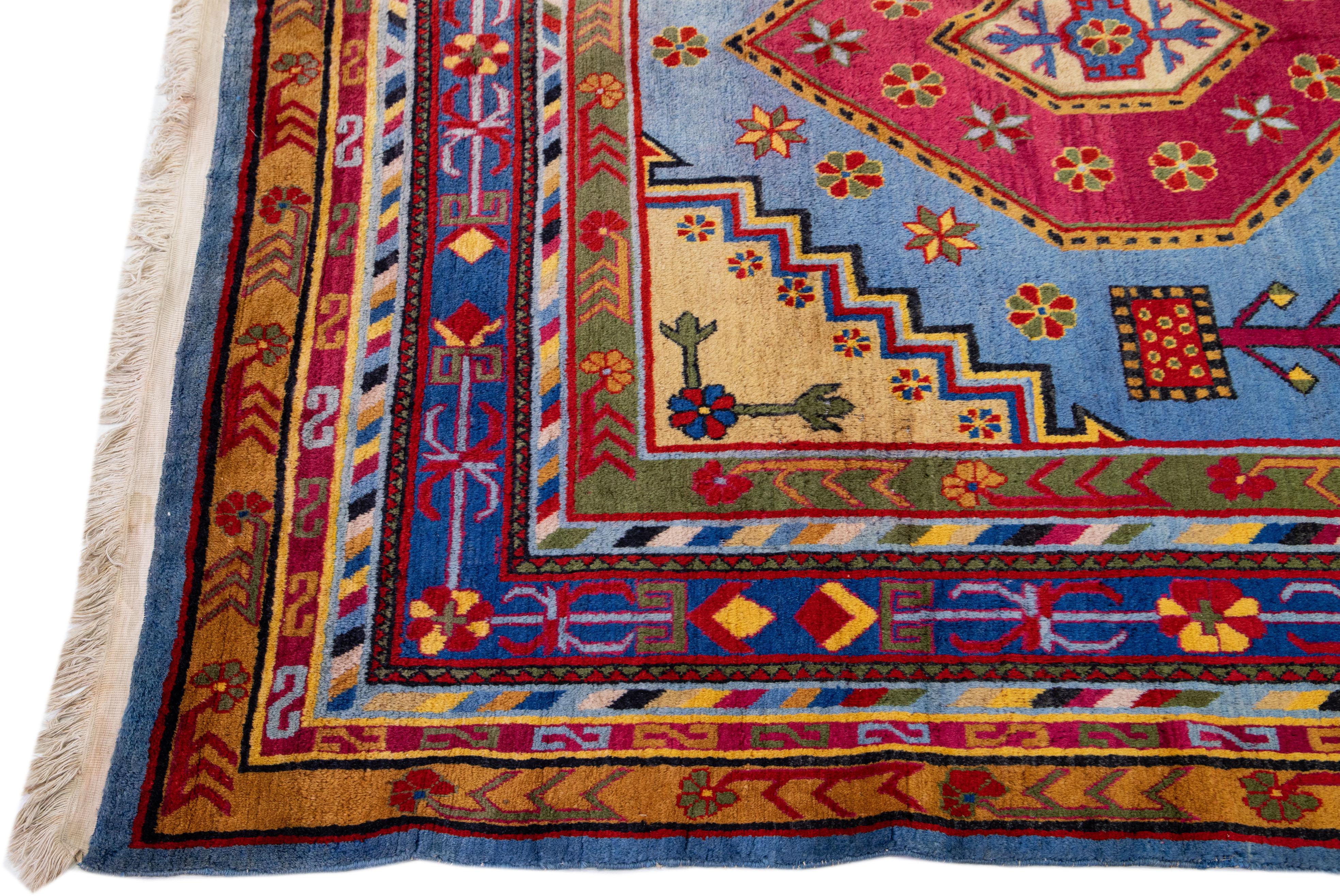 Hand-Knotted Multicolor Vintage Khotan Handmade Persian Wool Rug For Sale