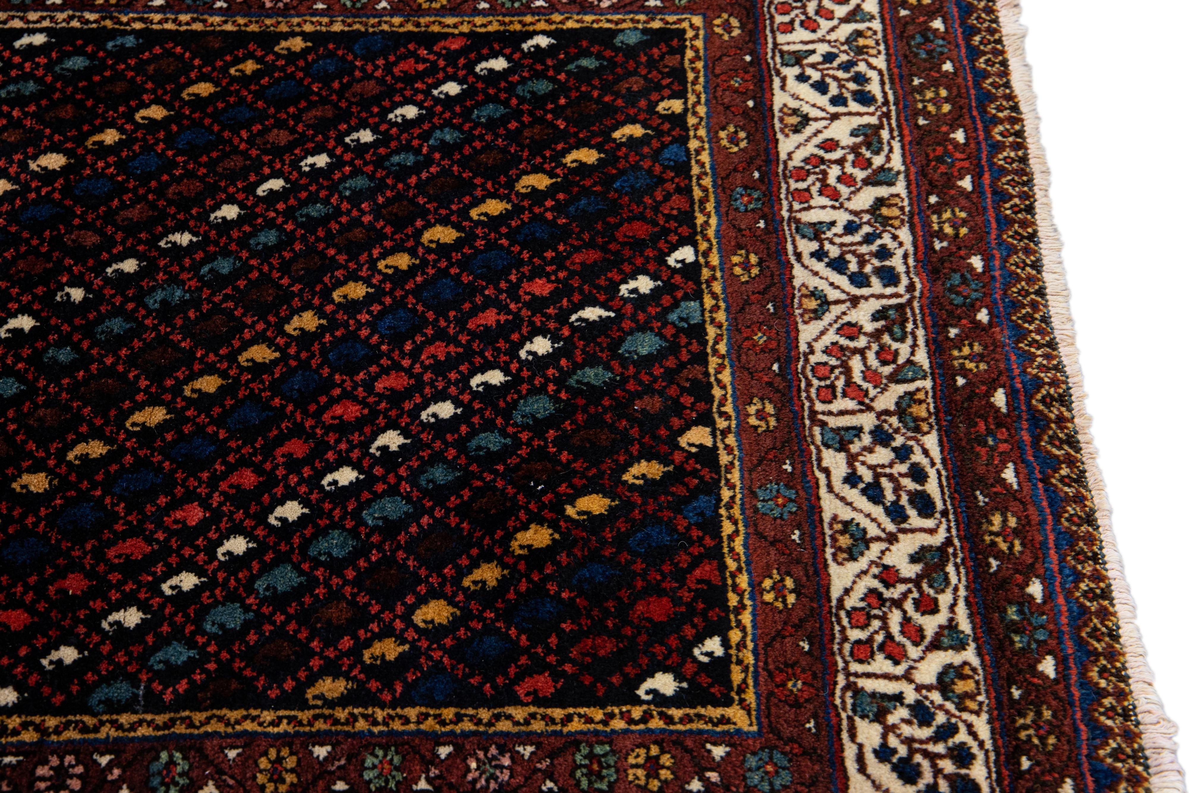 Multicolor Vintage Kurd Handmade Geometric Designed Wool Runner For Sale 3