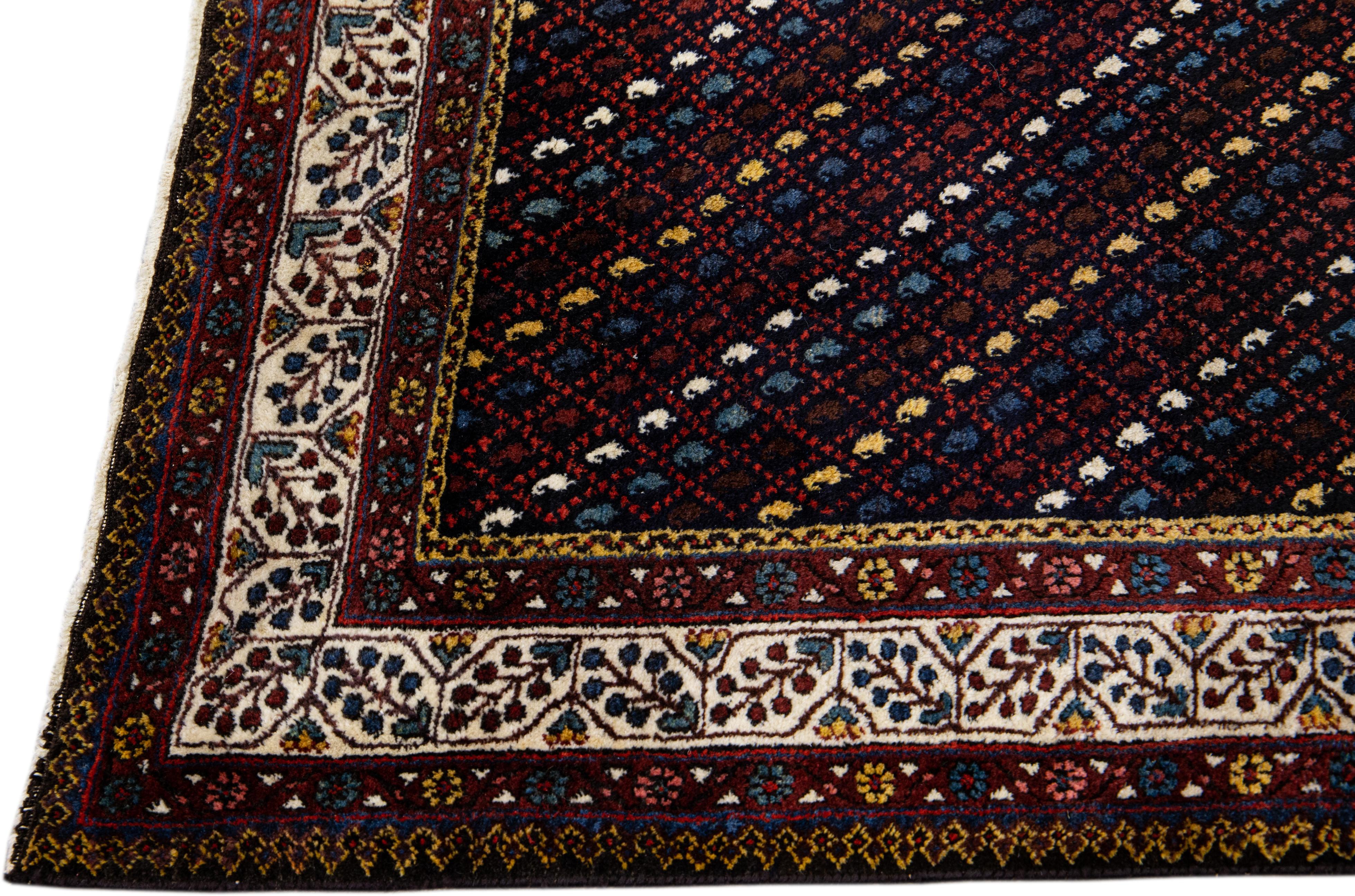 Indian Multicolor Vintage Kurd Handmade Geometric Designed Wool Runner For Sale