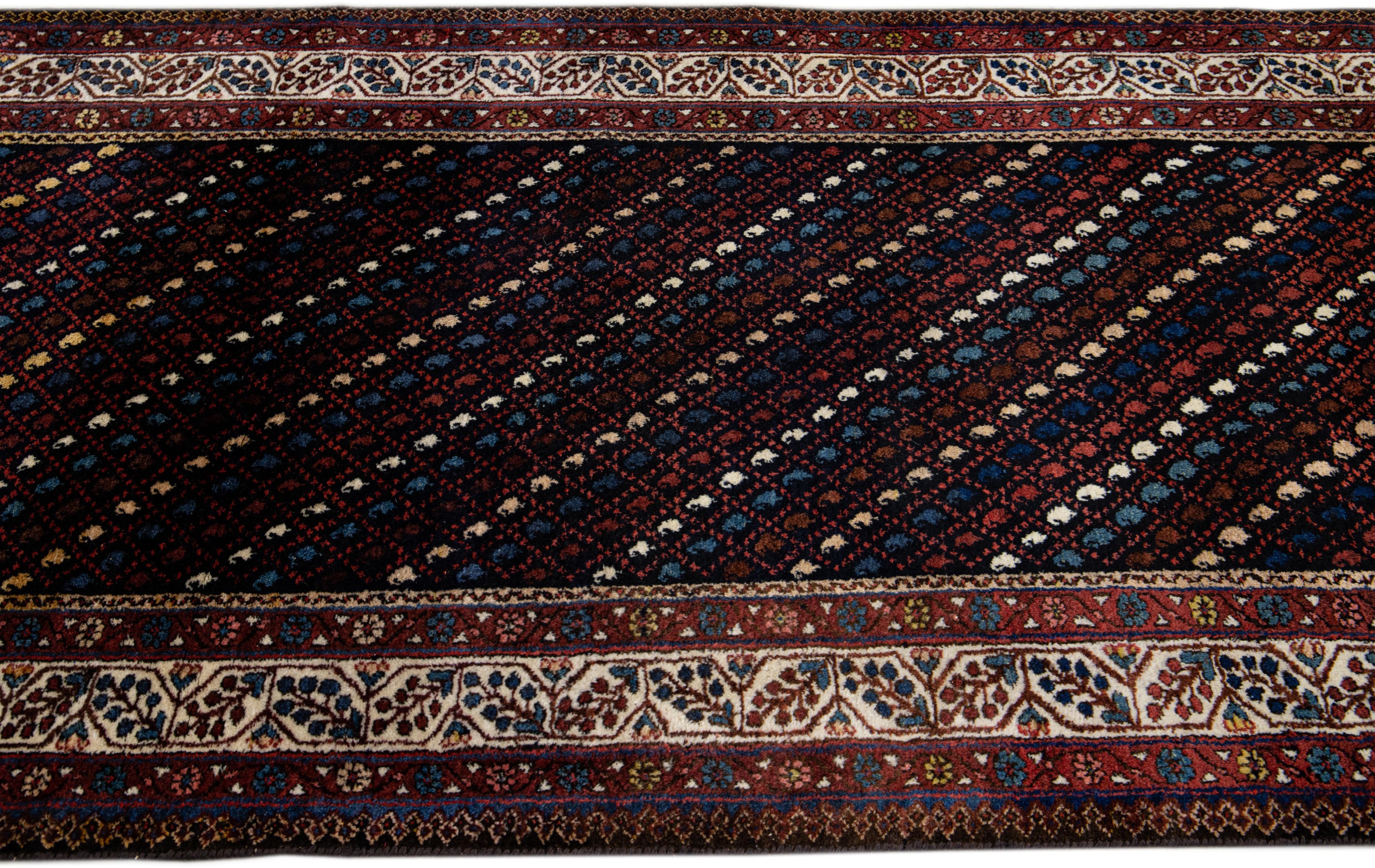 Hand-Knotted Multicolor Vintage Kurd Handmade Geometric Designed Wool Runner For Sale