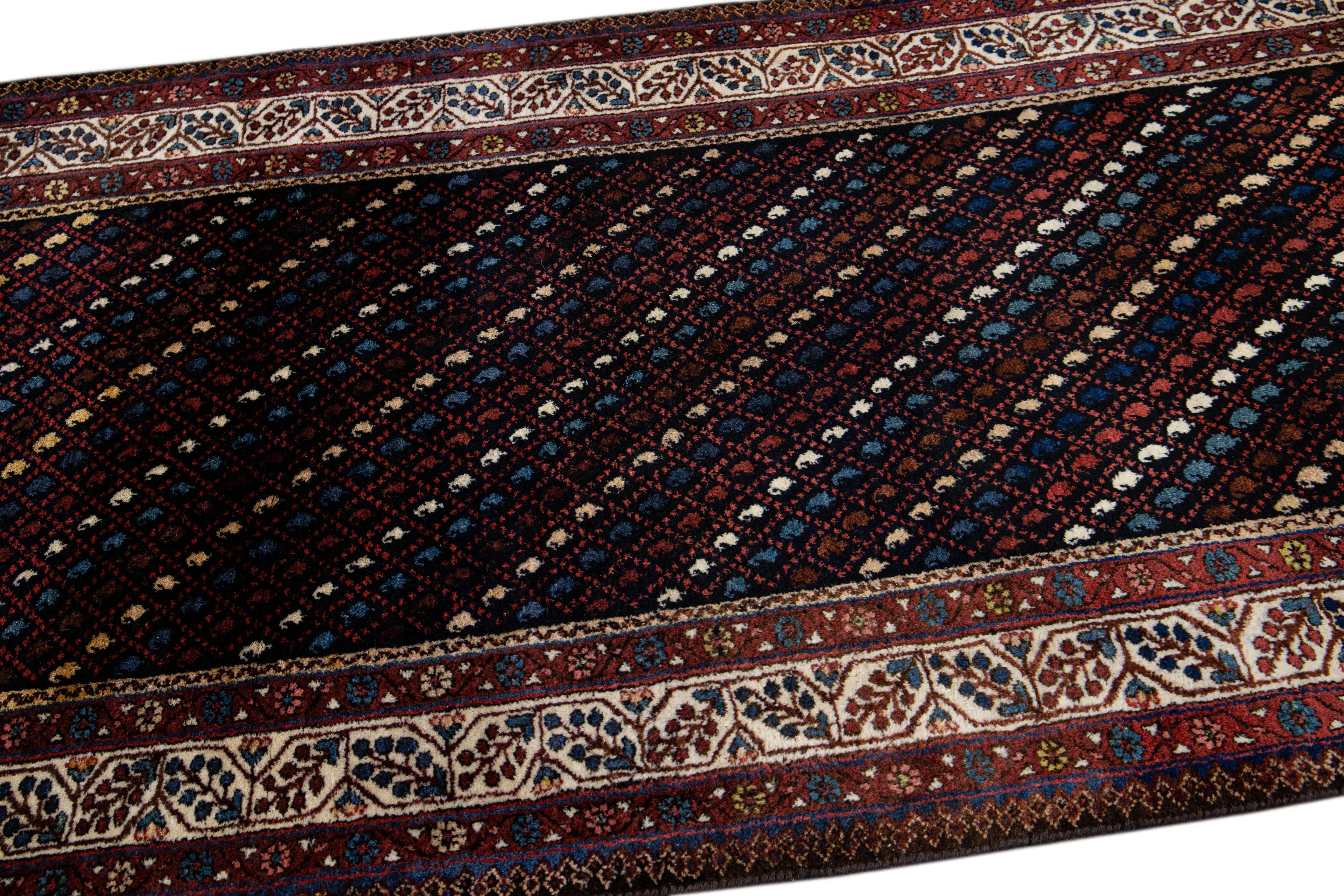 Multicolor Vintage Kurd Handmade Geometric Designed Wool Runner For Sale 2