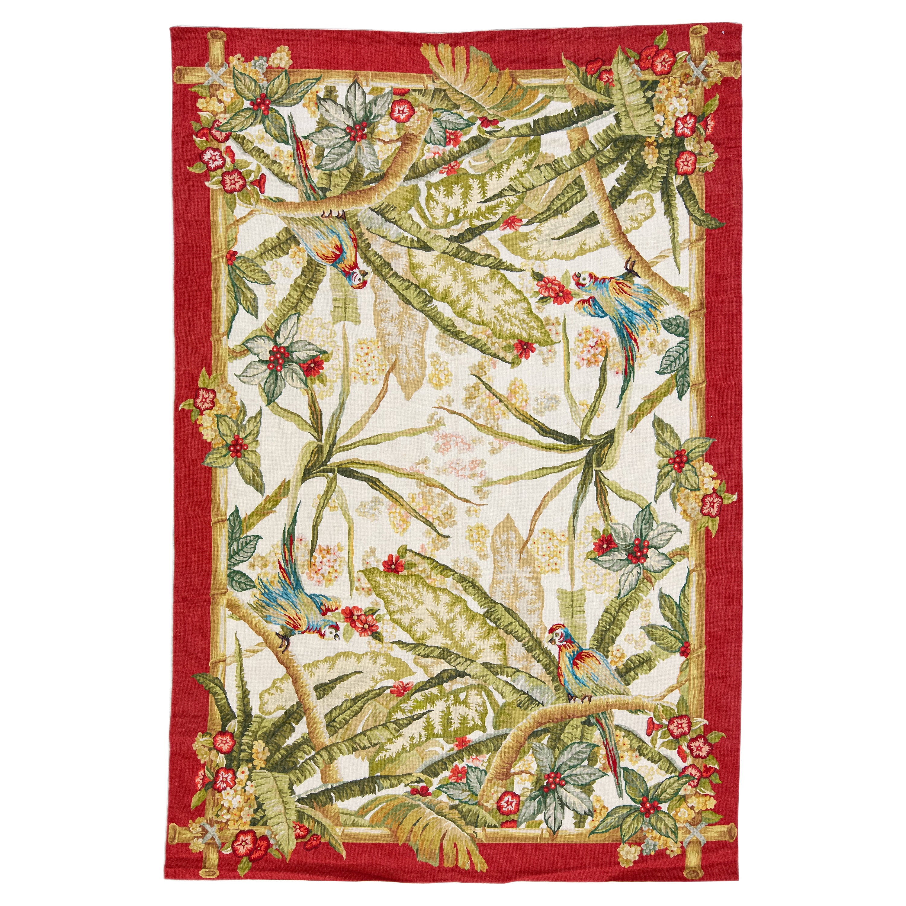 Portugiesischer mehrfarbiger Vintage-Aubusson-Wollteppich mit Gobelinstickereien