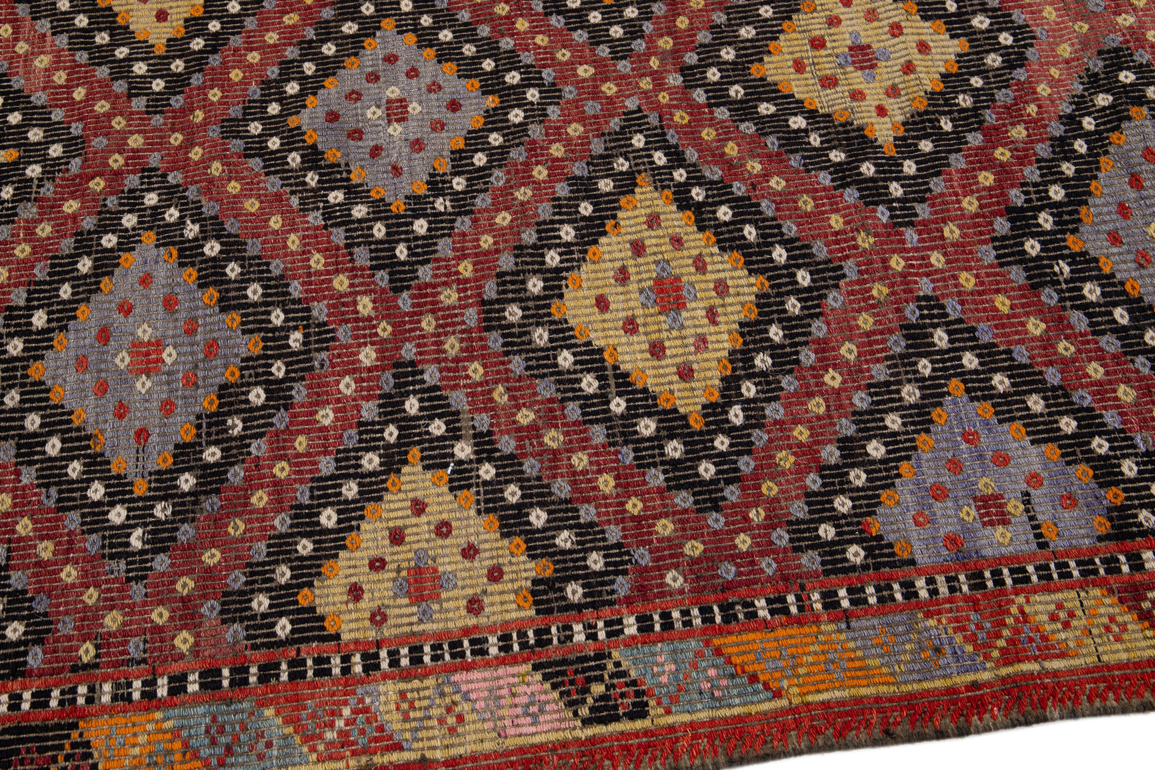 Multicolor Vintage Sumakh Handmade Geometric Wool Rug In Good Condition For Sale In Norwalk, CT