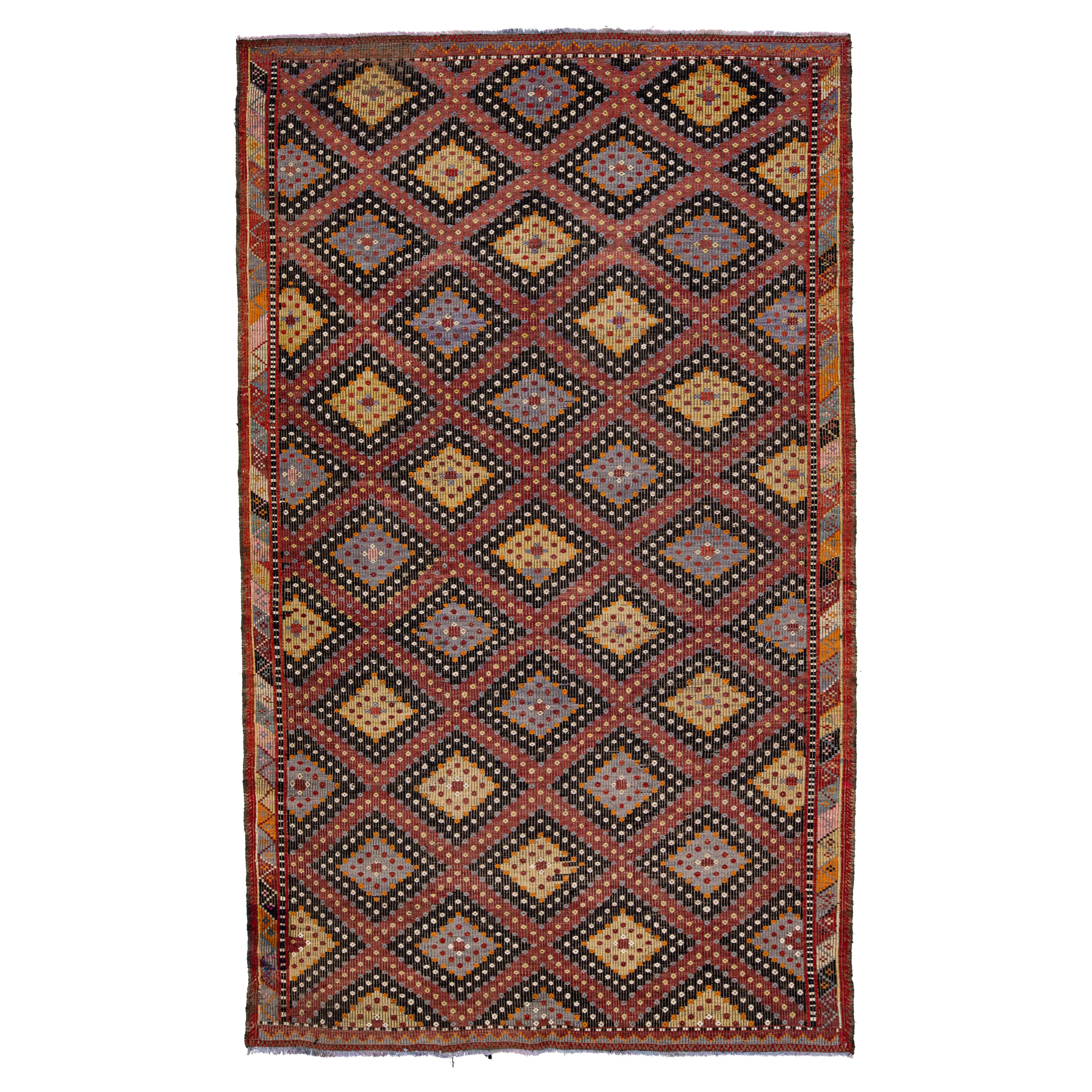 Tappeto vintage multicolore in lana geometrica Sumakh fatto a mano