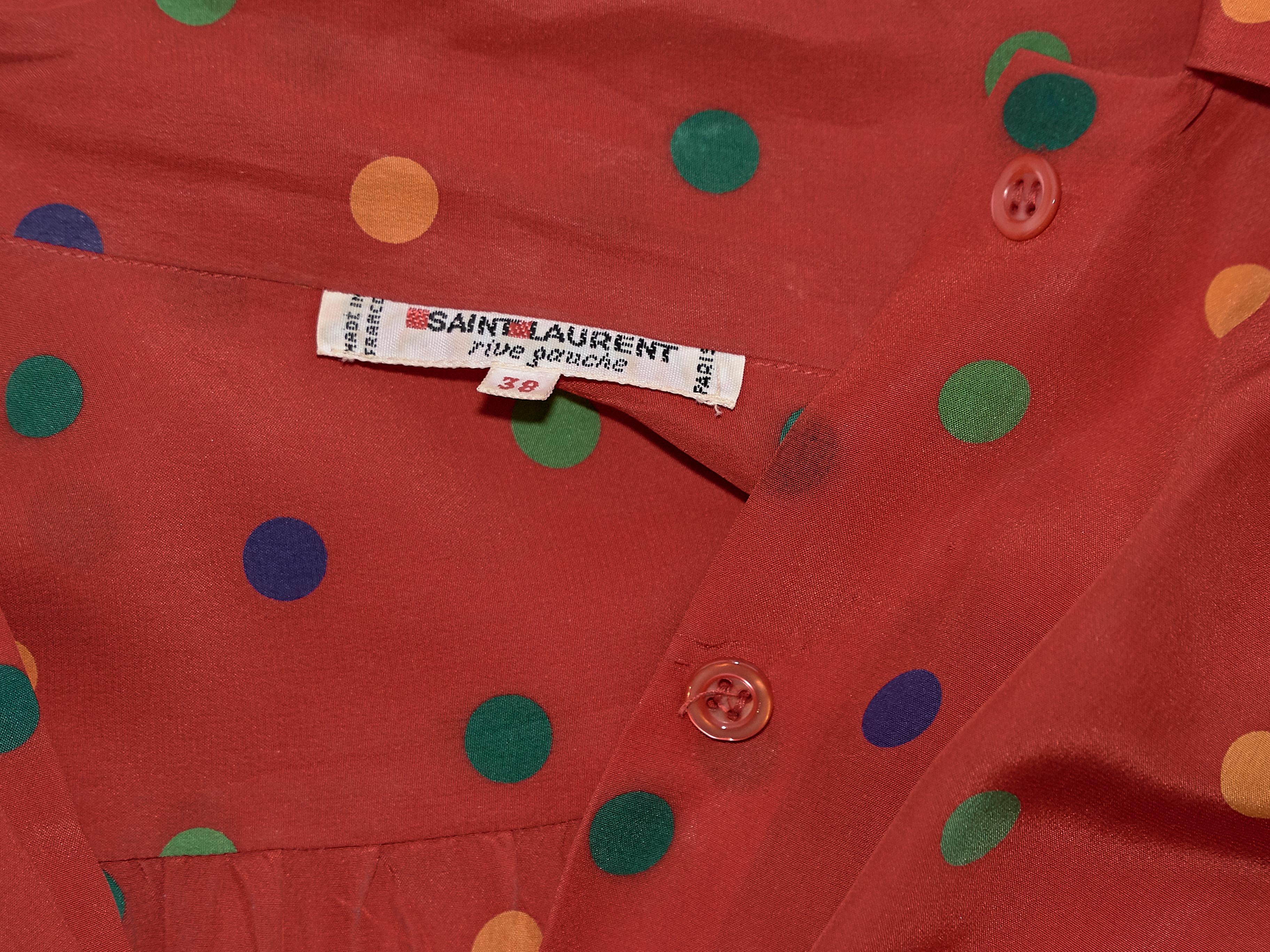 Red Multicolor Vintage Yves Saint Laurent Polka-Dot Blouse