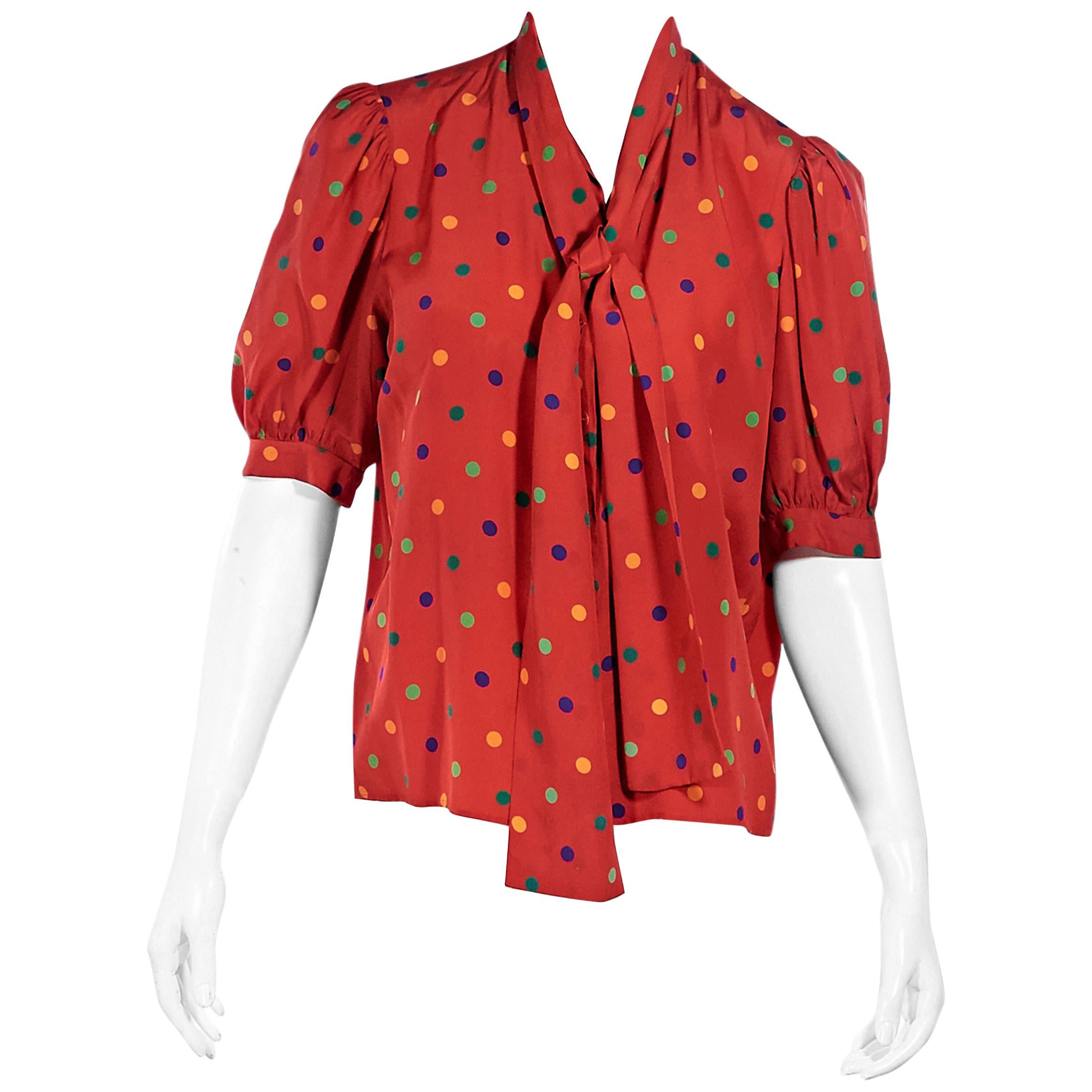 Multicolor Vintage Yves Saint Laurent Polka-Dot Blouse