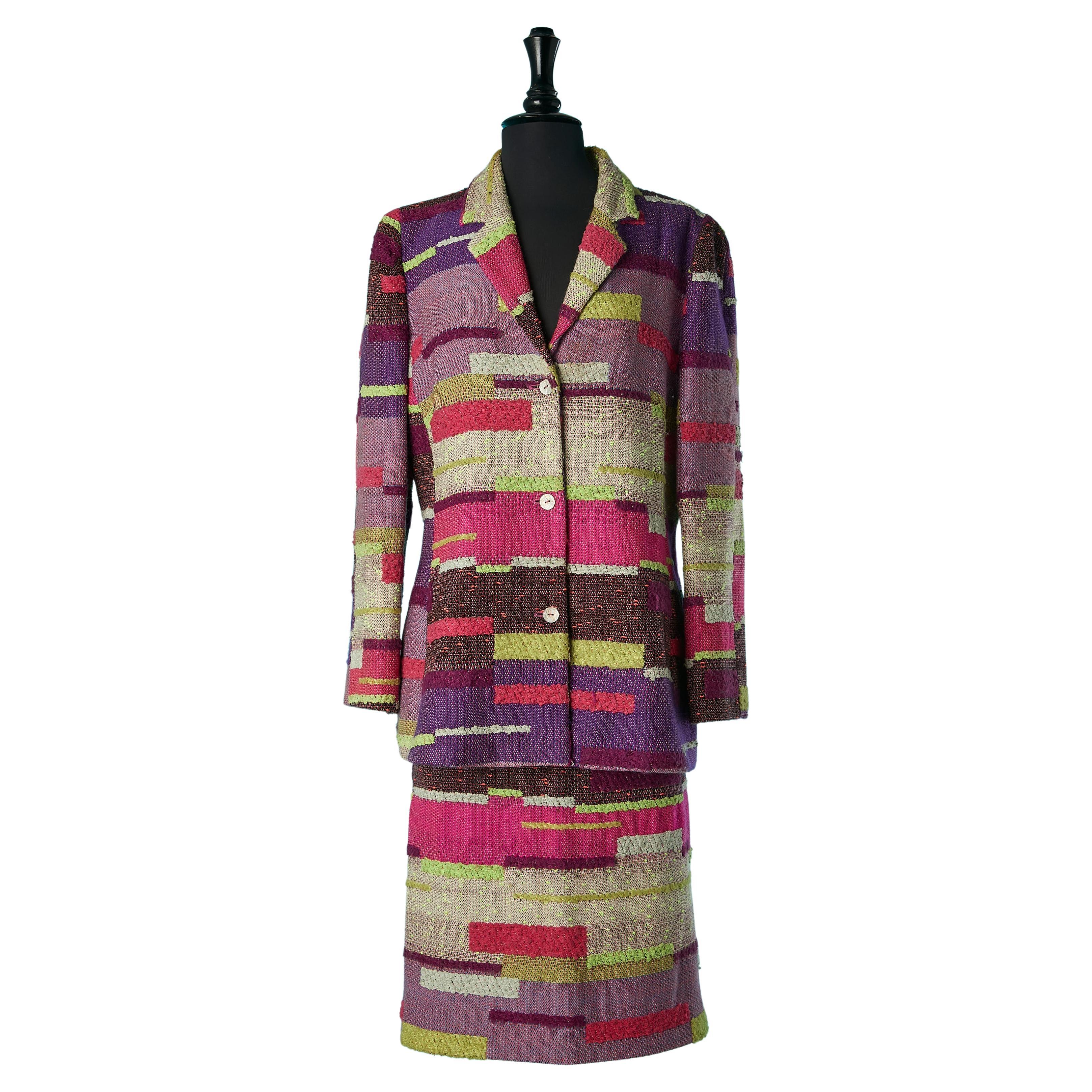 Multicolor wool jacquard skirt suit Christian Lacroix Bazar  For Sale