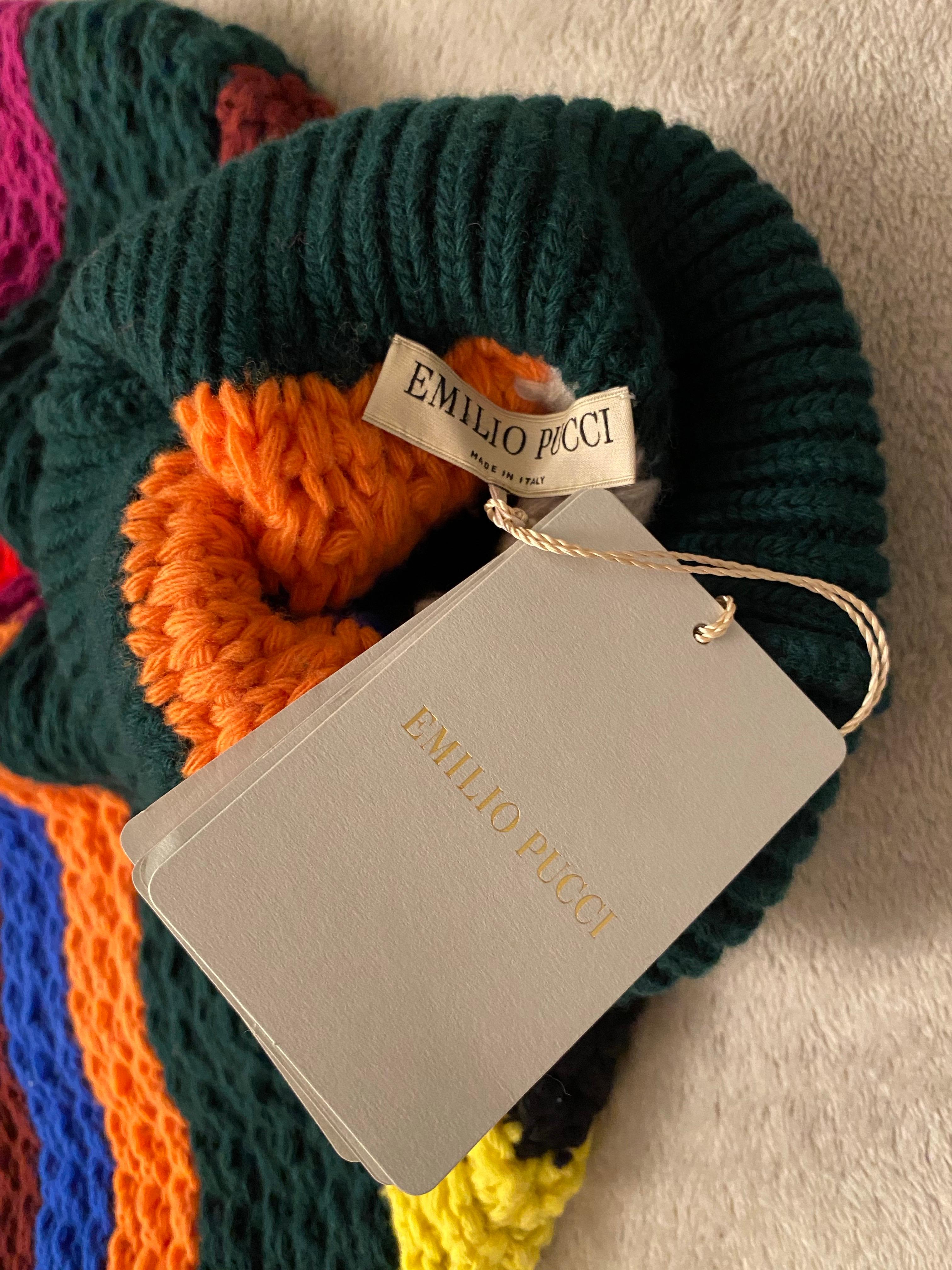 Black Multicolor wool poncho with a high neck by Pucci For Sale