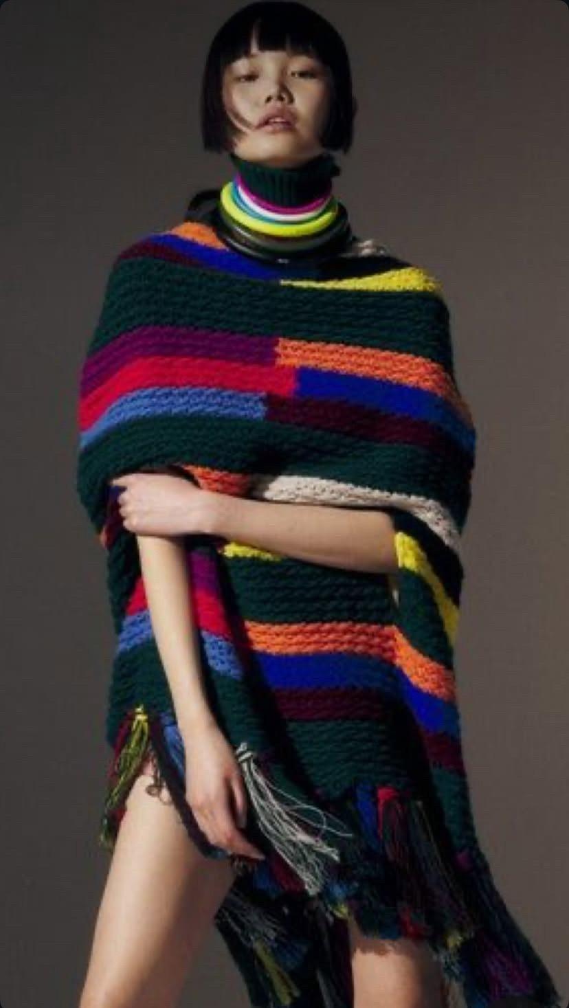 Multicolor wool poncho with a high neck by Pucci For Sale 1