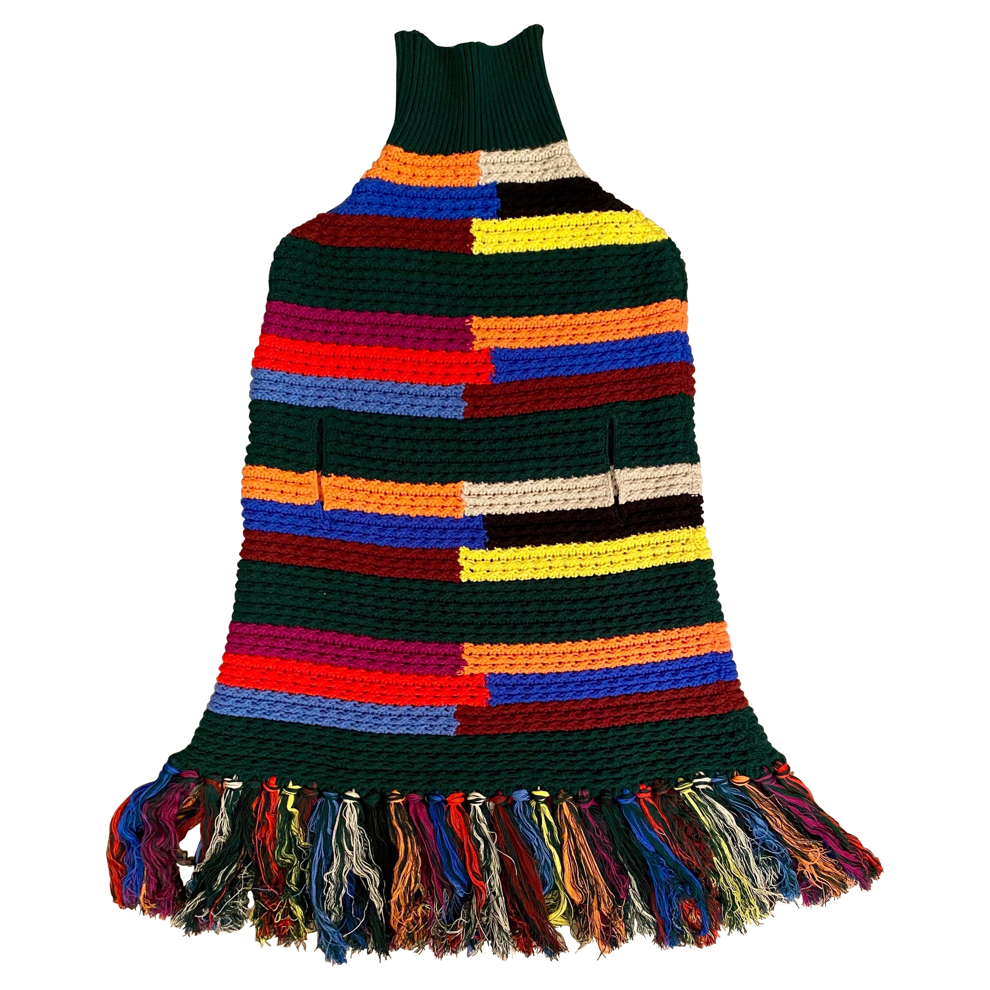 Multicolor wool poncho with a high neck by Pucci